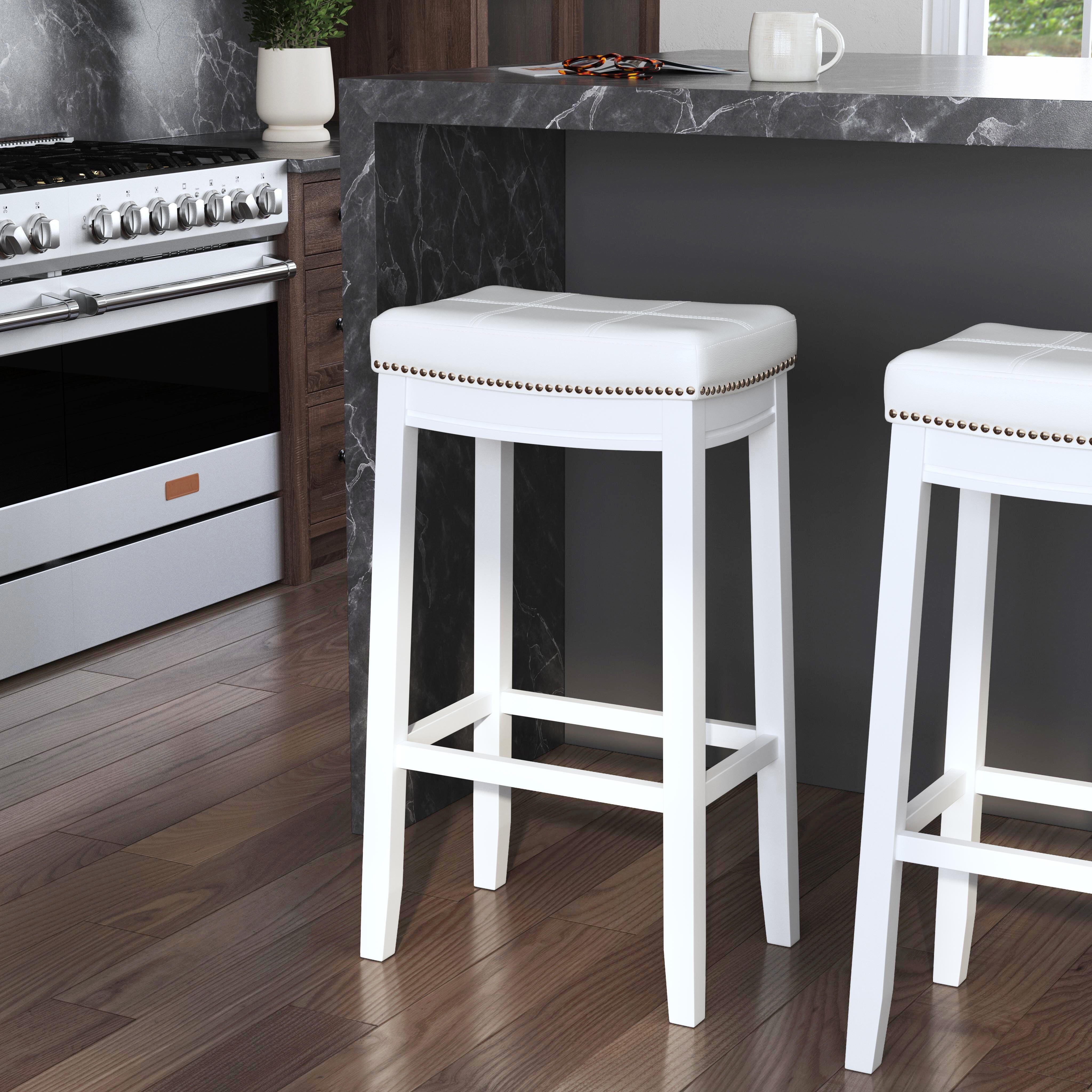 Linon Claridge Bar Height Bar Stool, White, large