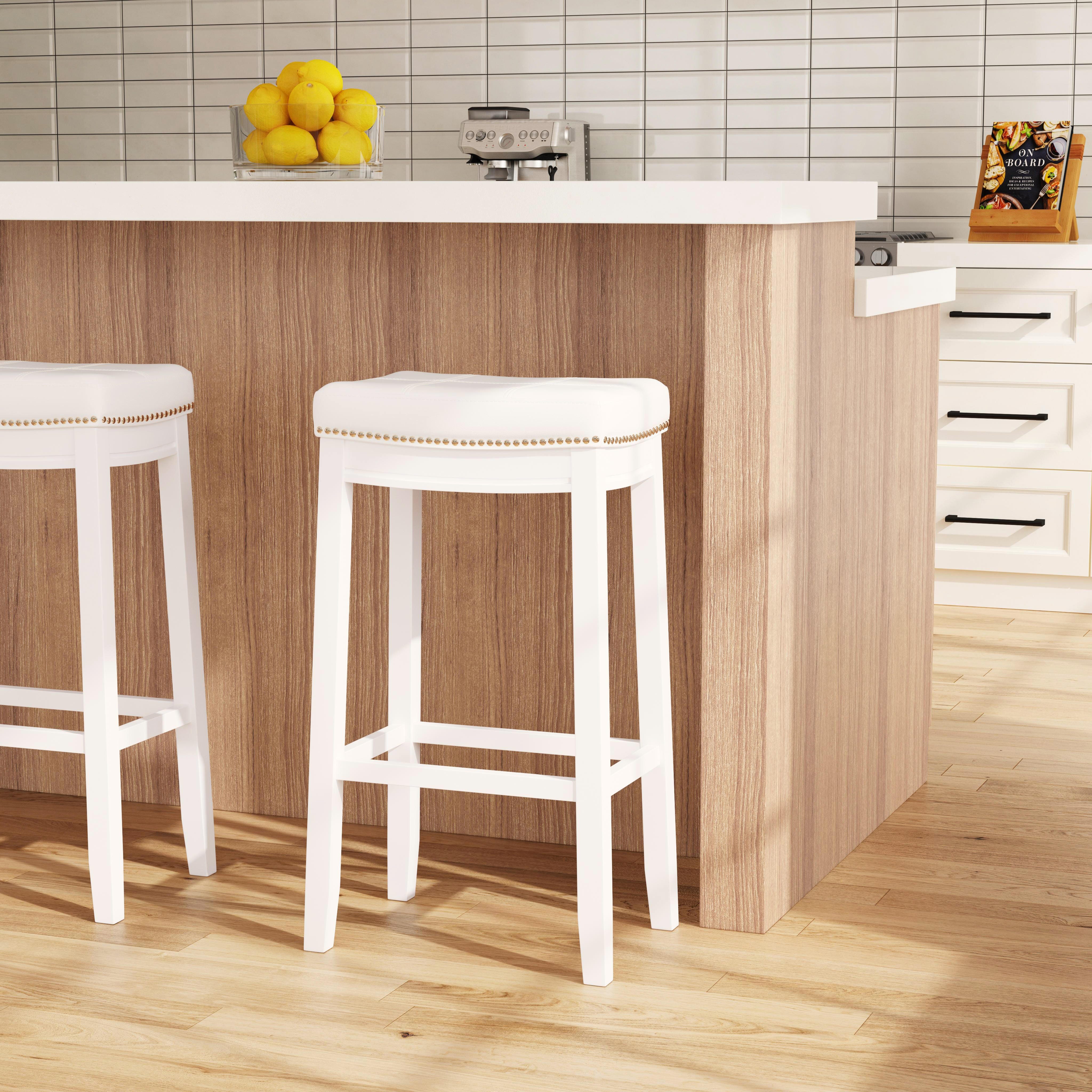 Linon Claridge Bar Height Bar Stool, White, large