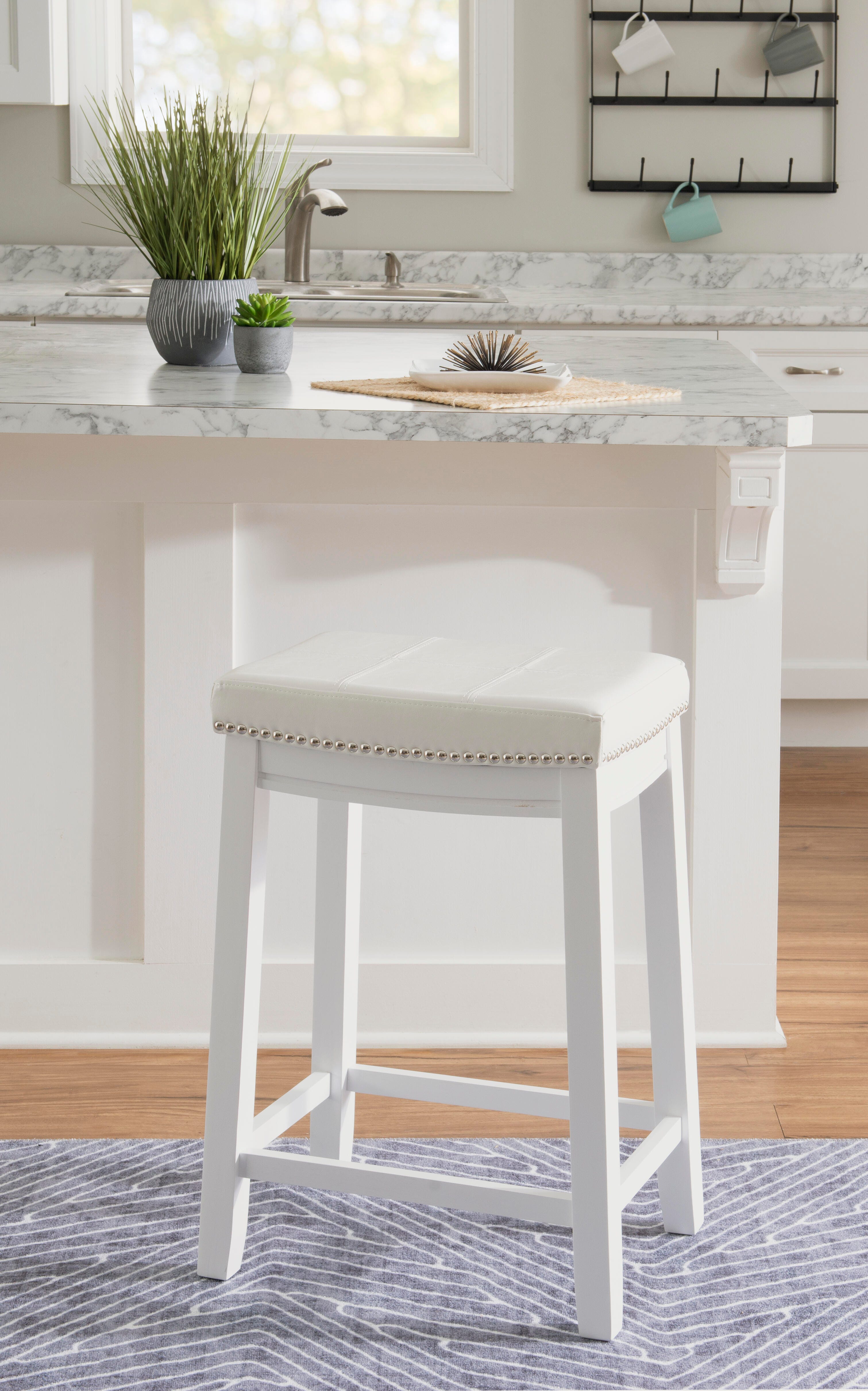 Linon Claridge Counter Height Bar Stool, White, large