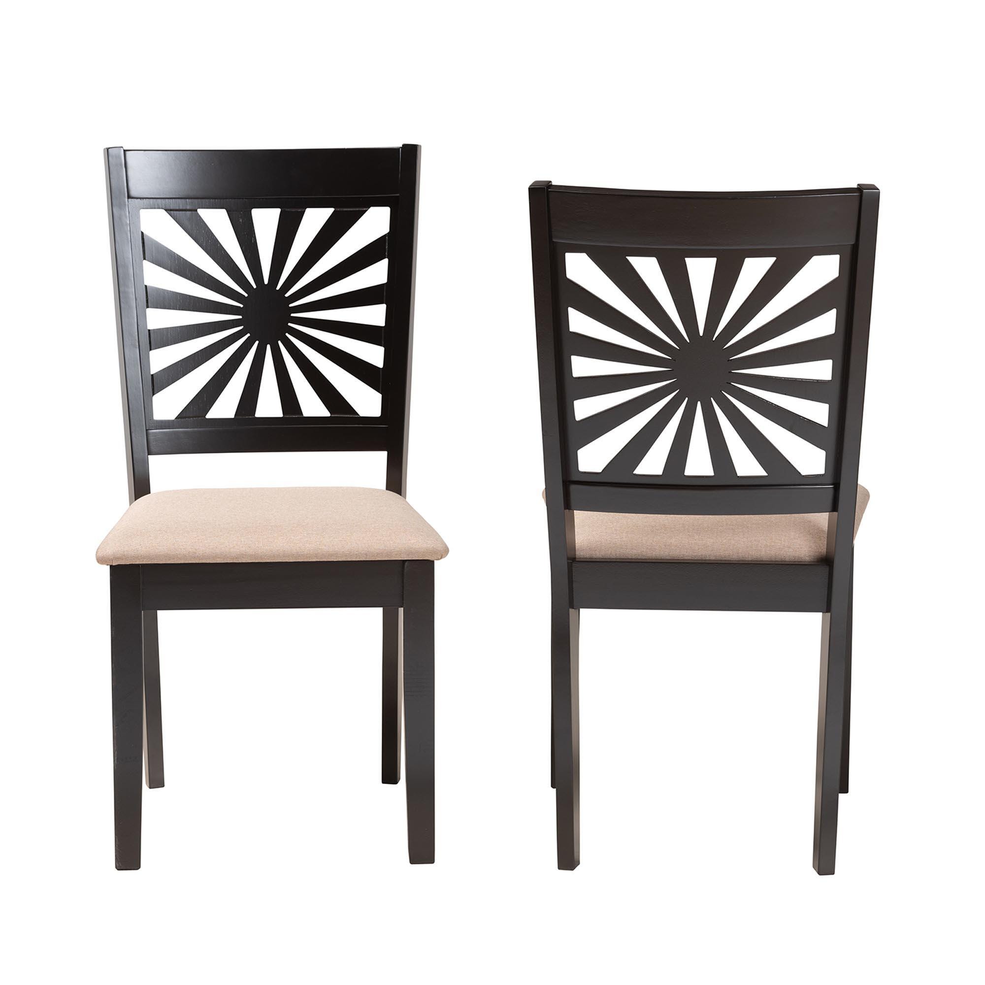 Baxton Studio Olympia Dining Chair (Set of 2), Beige/Espresso Brown, large