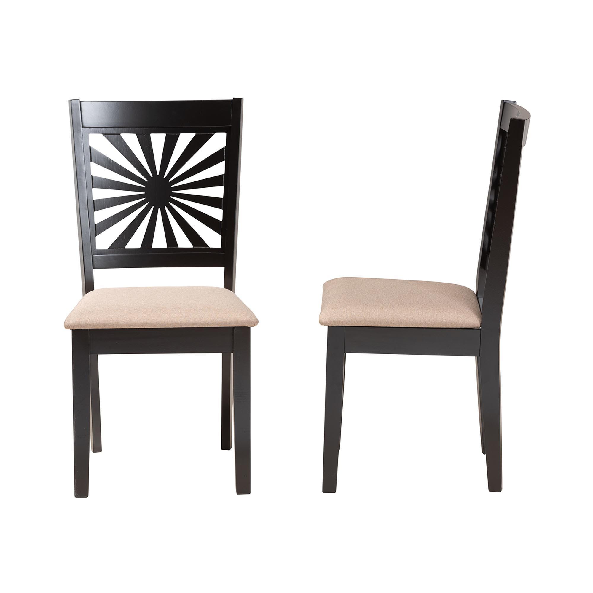Baxton Studio Olympia Dining Chair (Set of 2), Beige/Espresso Brown, large