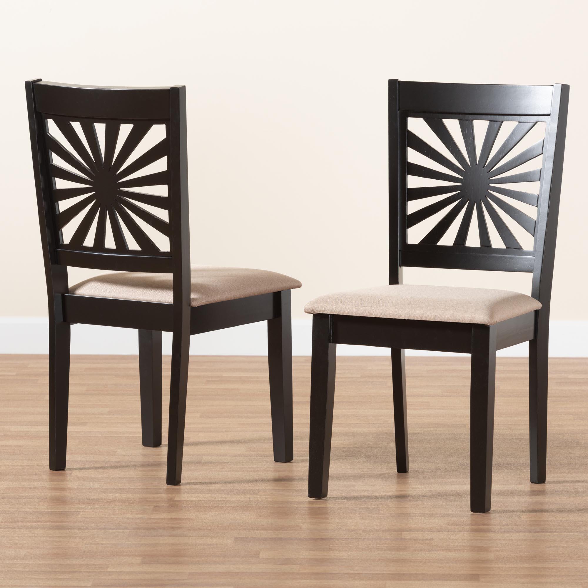 Baxton Studio Olympia Dining Chair (Set of 2), Beige/Espresso Brown, large