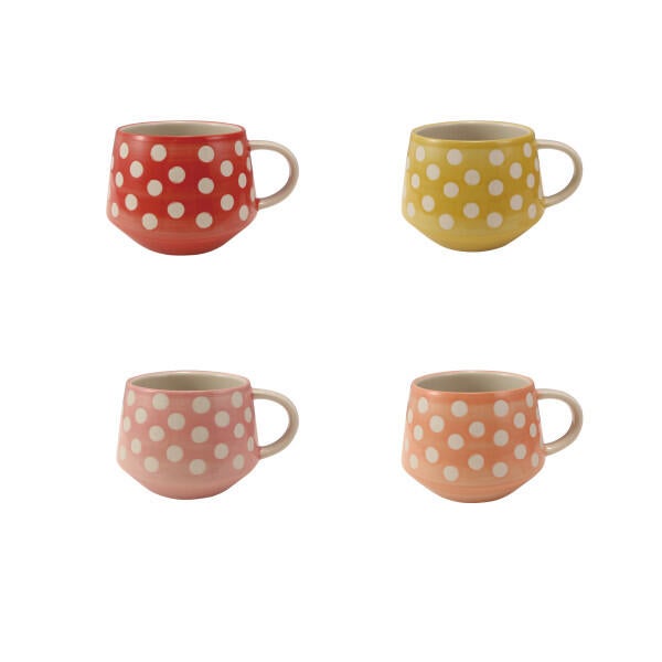 Storied Home Hand Painted Relief Dots Printed Mug Set (Set of 4)