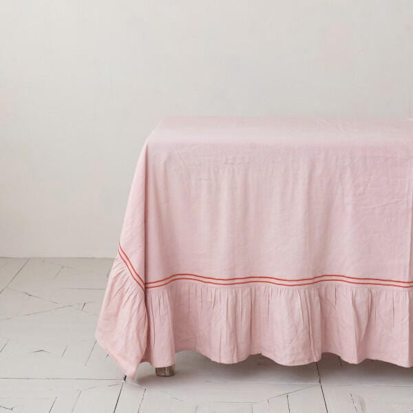 Storied Home Ruffled Edge Decorative Tablecloth, , rollover