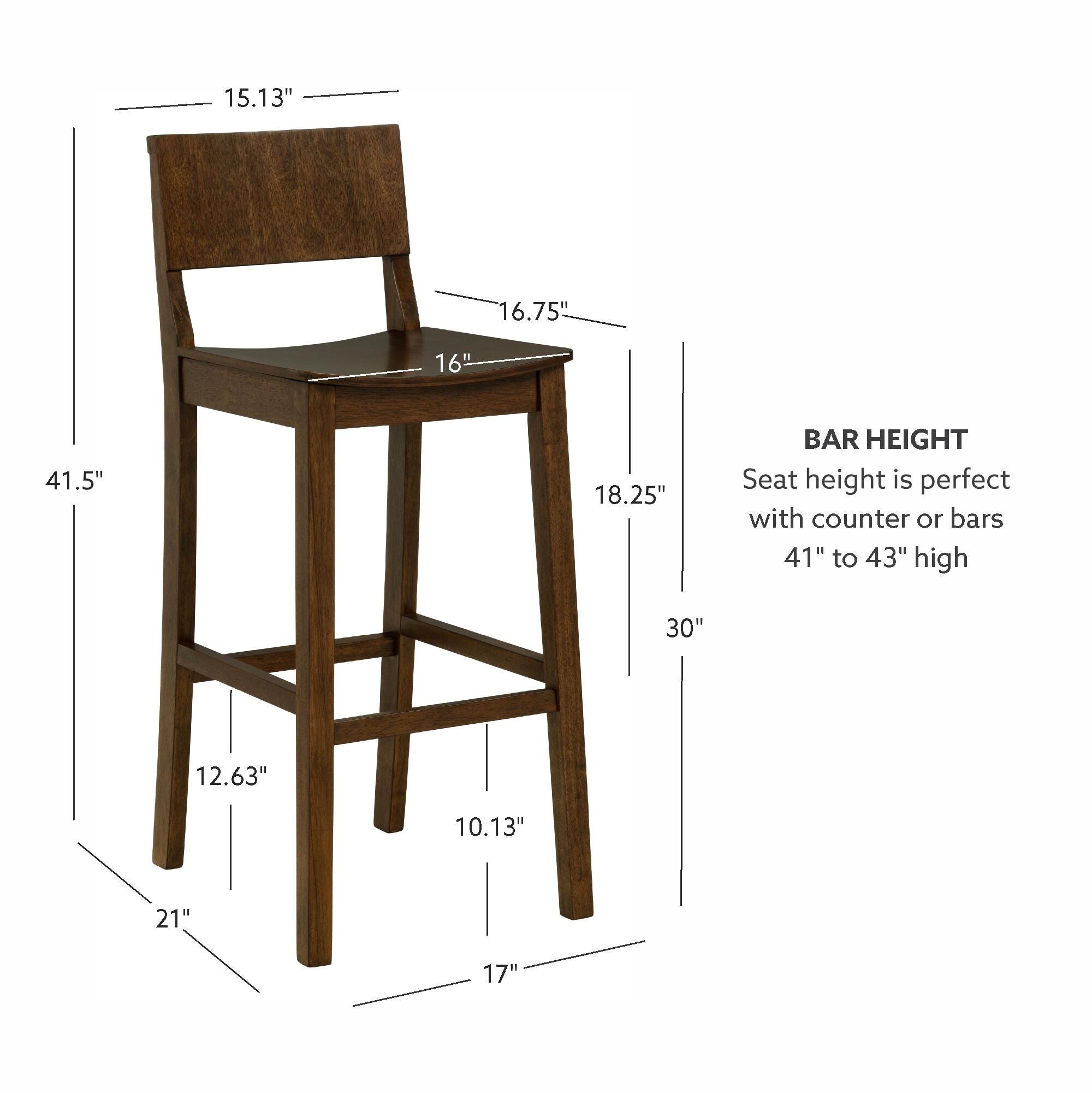 Linon Bar Height Bar Stool, Walnut, large