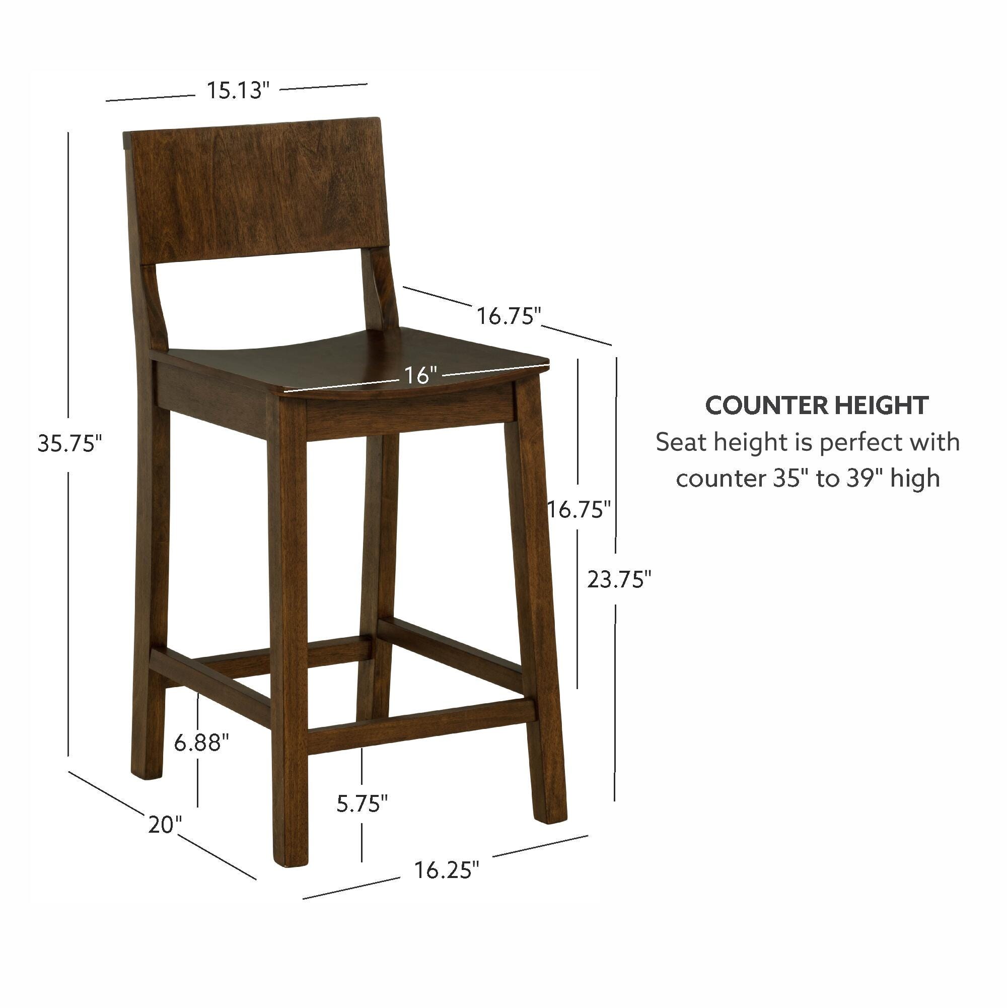 Linon Counter Height Bar Stool, Walnut, large