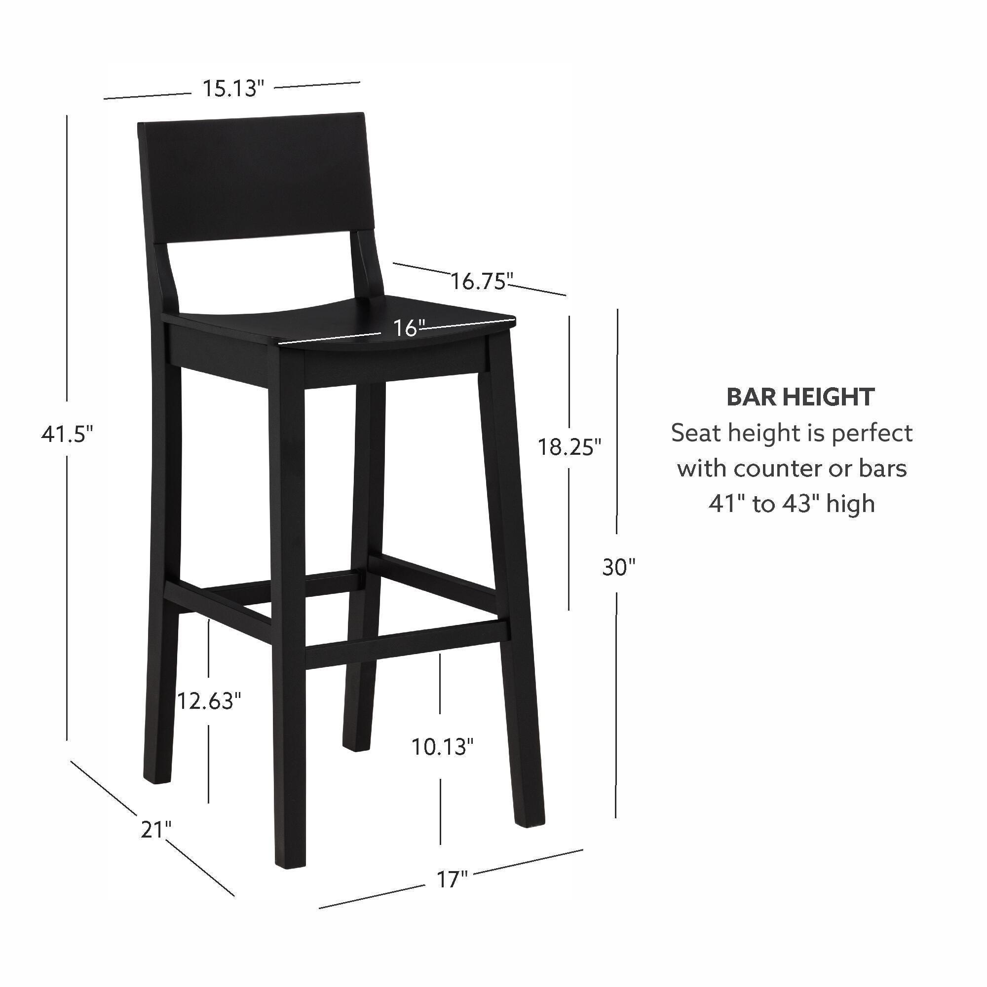 Linon Sera Bar Height Bar Stool (Set of 2), Black, large