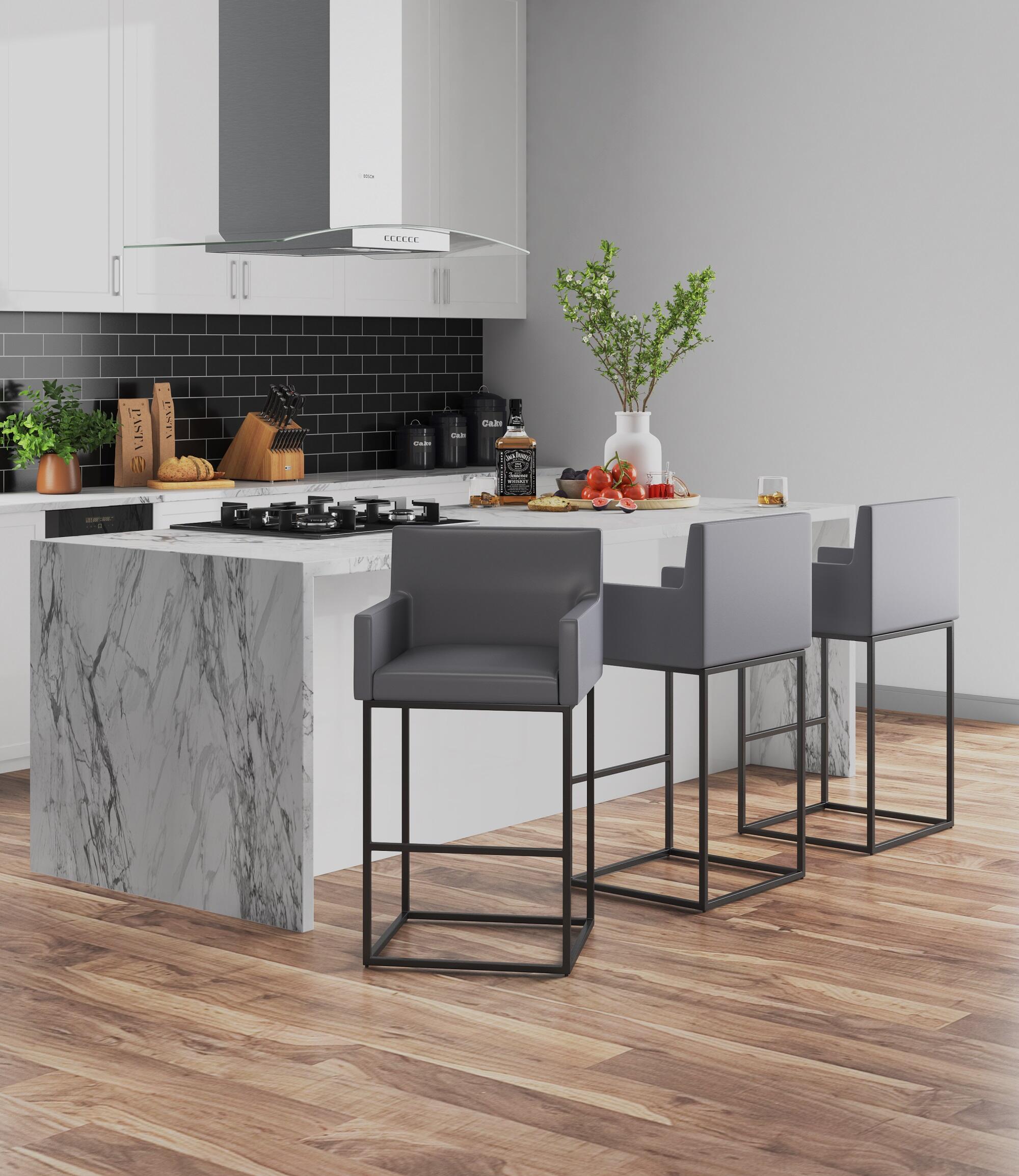 Manhattan Comfort Ambassador Bar Height Bar Stool, Gray, large