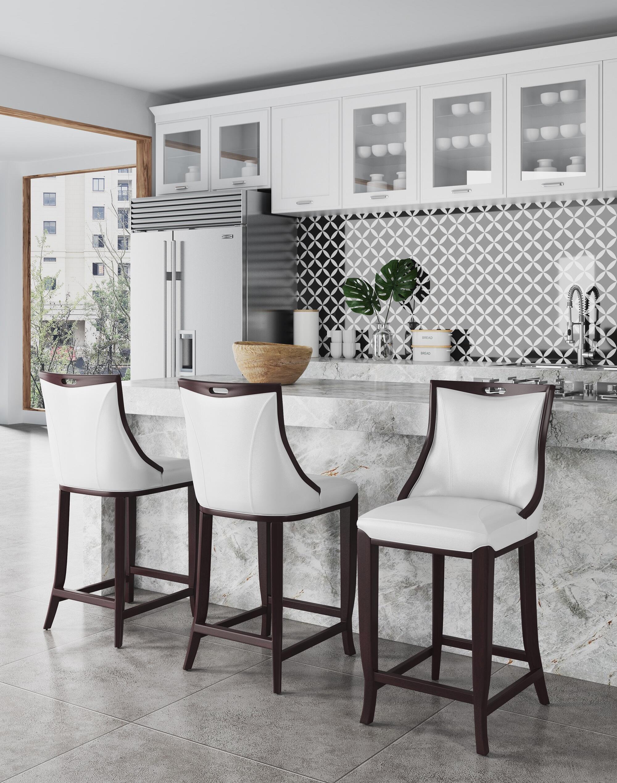 Manhattan Comfort Emperor Bar Height Bar Stool, Pearl White, rollover