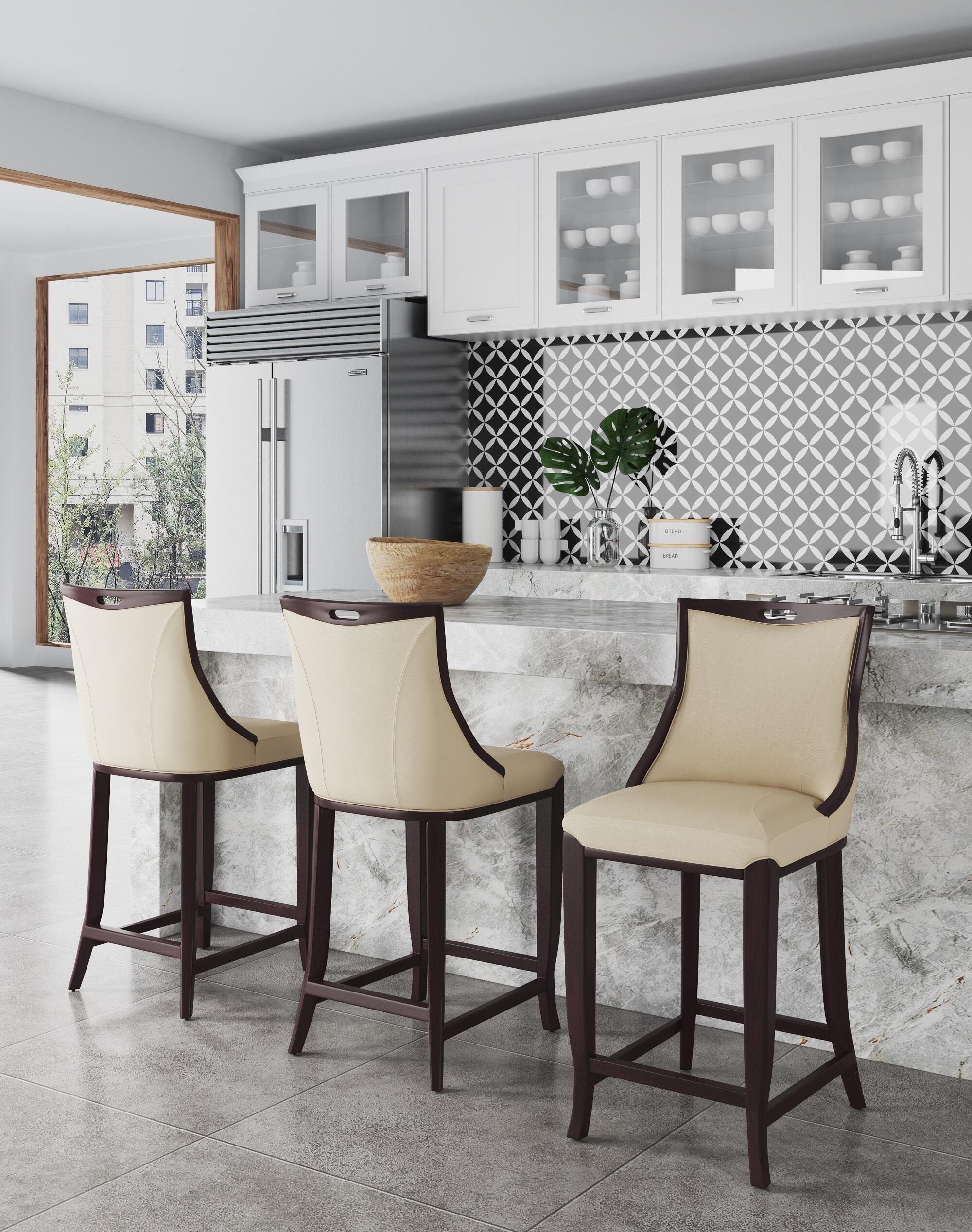 Manhattan Comfort Emperor Bar Height Bar Stool, Cream, rollover