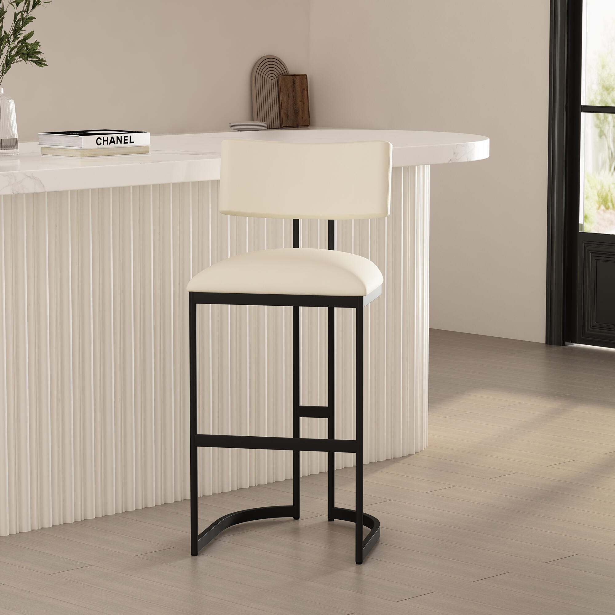 Manhattan Comfort Juno Bar Height Bar Stool, Ivory, rollover