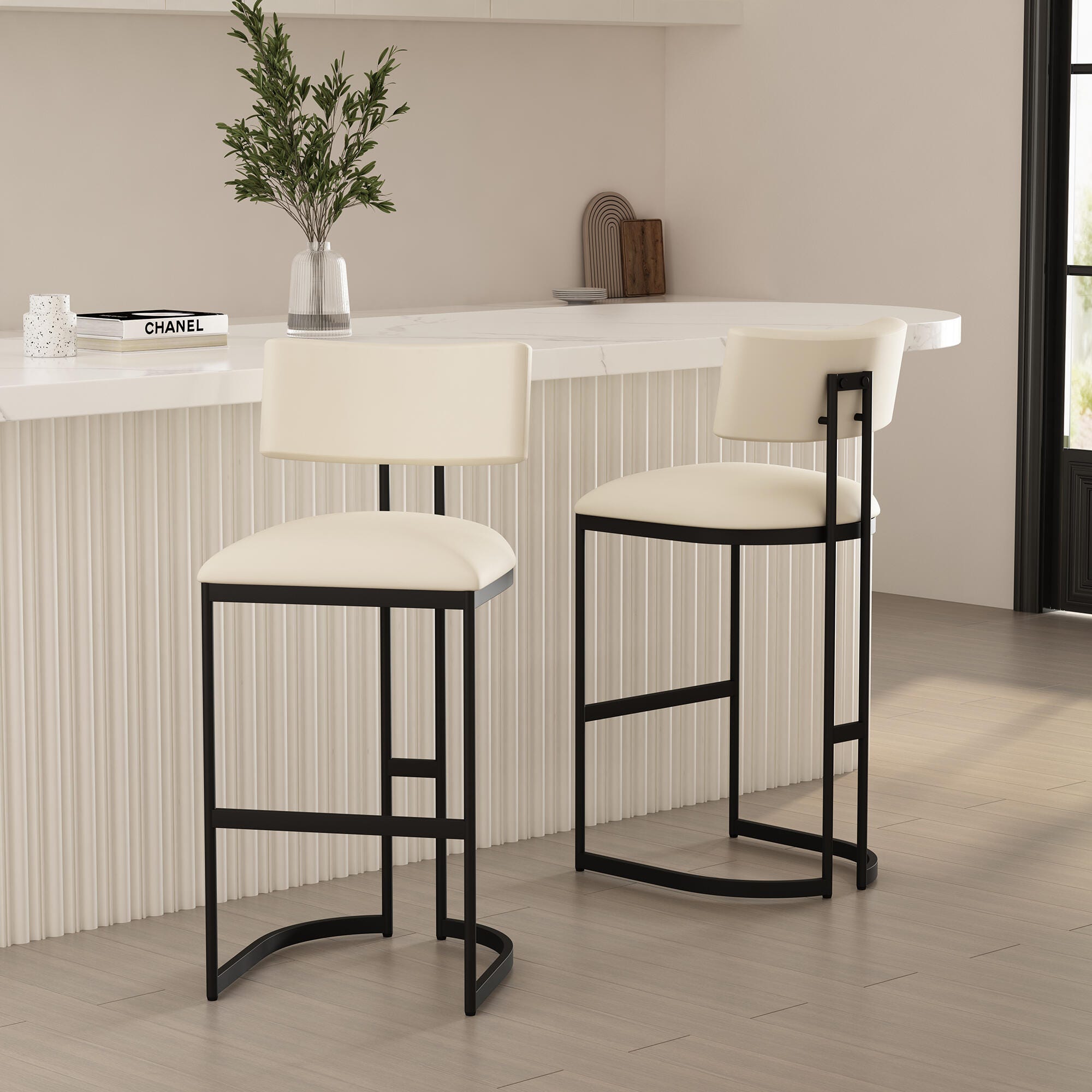 Manhattan Comfort Juno Bar Height Bar Stool, Ivory, large