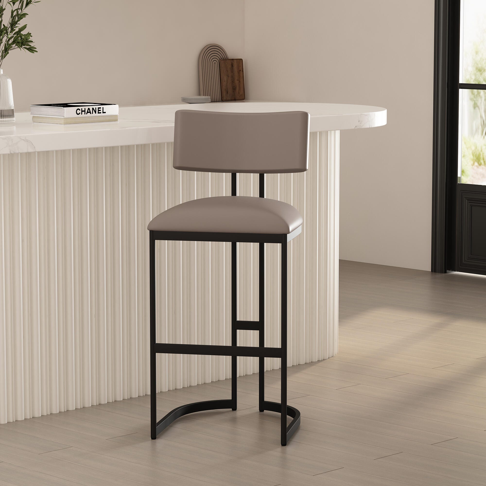 Manhattan Comfort Juno Bar Height Bar Stool, Taupe, large