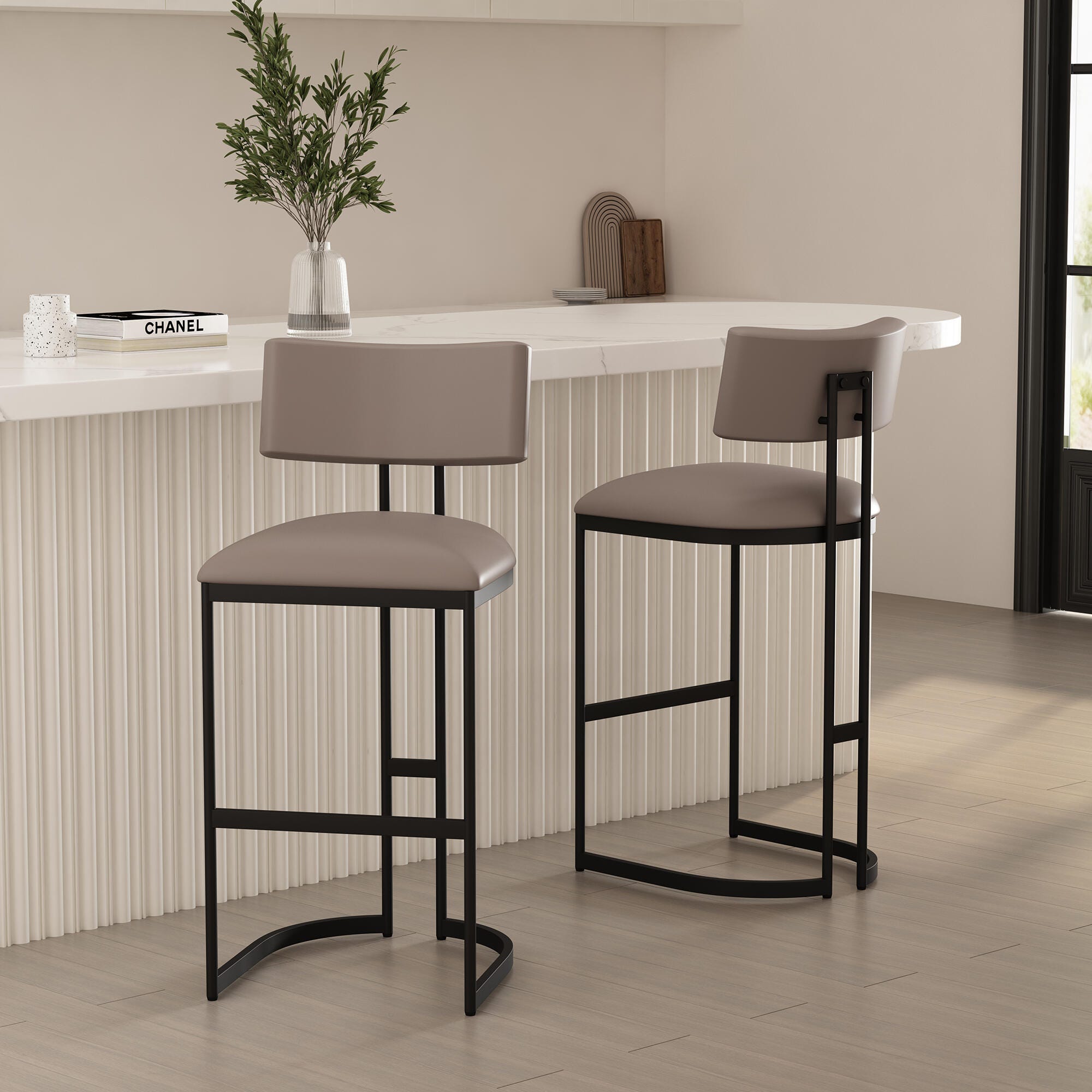 Manhattan Comfort Juno Bar Height Bar Stool, Taupe, large