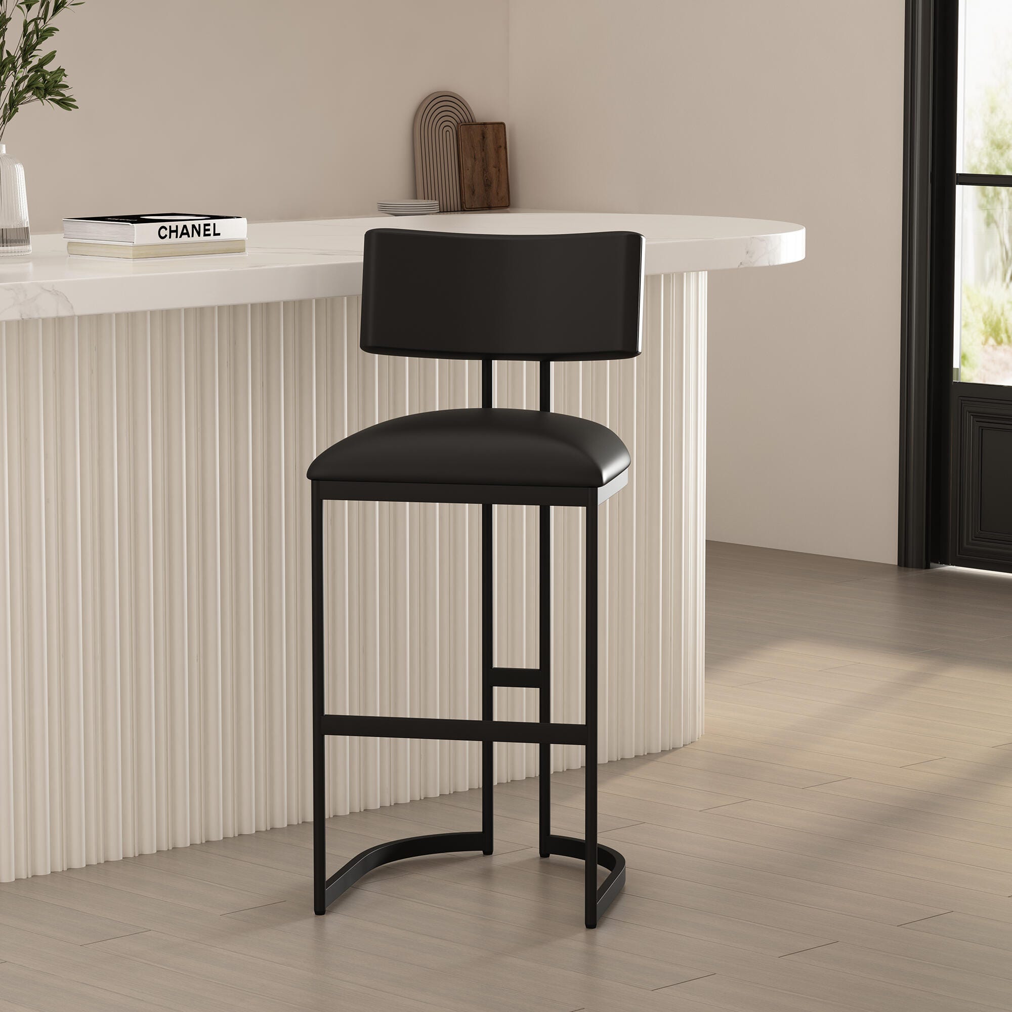 Manhattan Comfort Juno Bar Height Bar Stool, Black, rollover