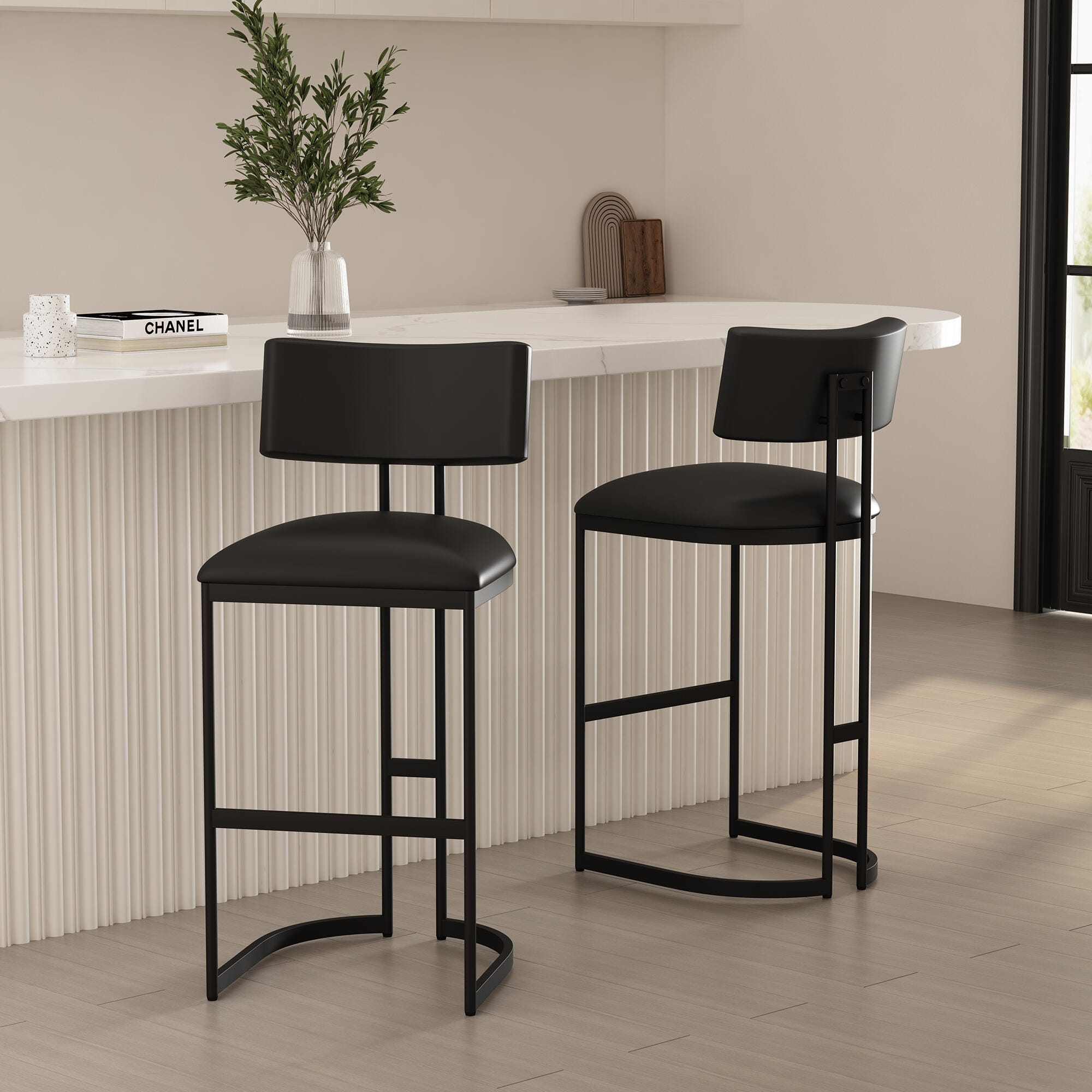 Manhattan Comfort Juno Bar Height Bar Stool, Black, large