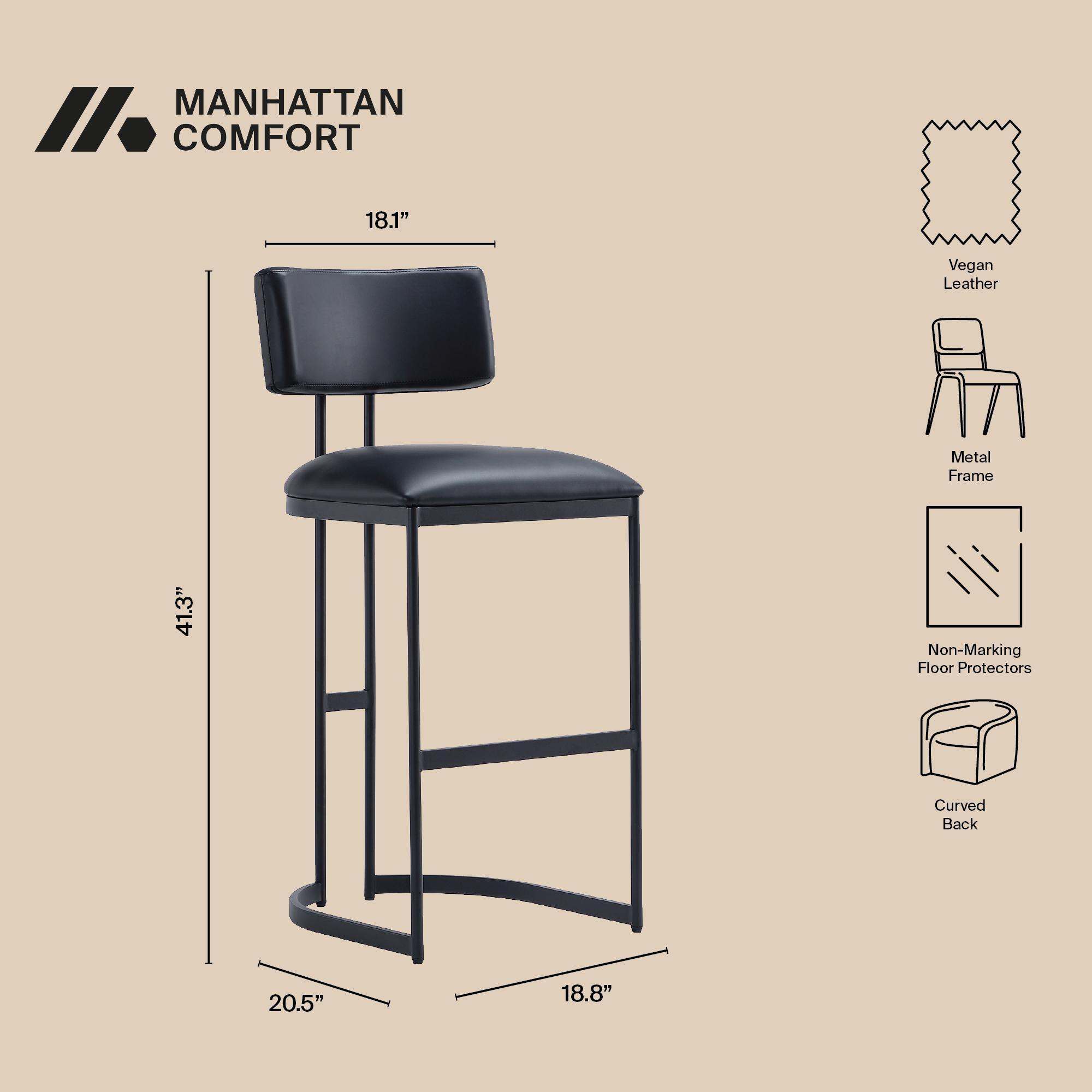 Manhattan Comfort Juno Bar Height Bar Stool, Black, large