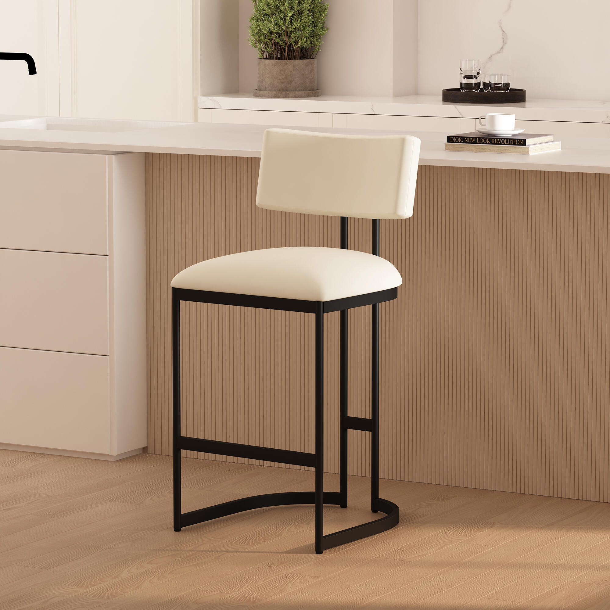 Manhattan Comfort Juno Counter Height Bar Stool, Ivory, rollover