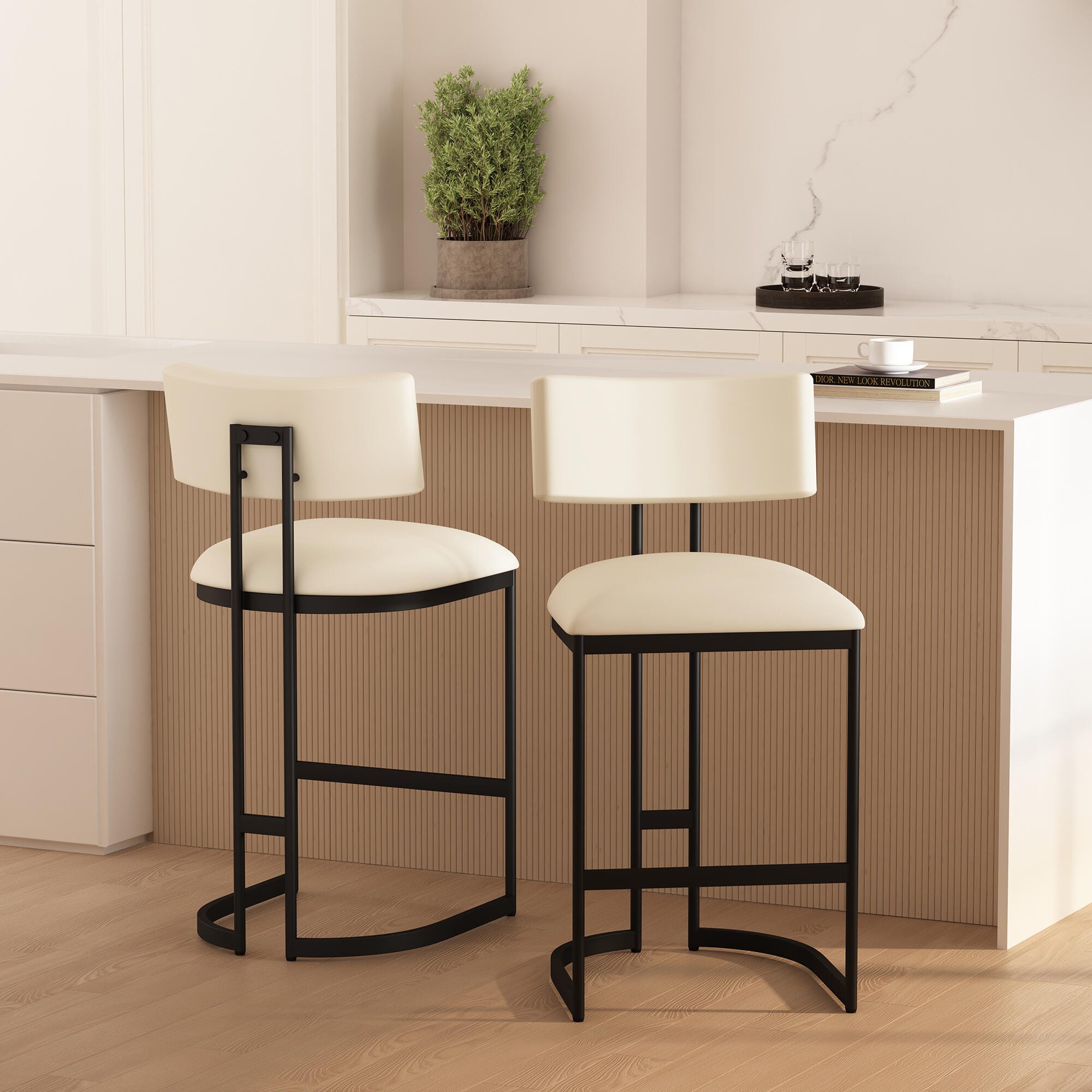 Manhattan Comfort Juno Counter Height Bar Stool, Ivory, large