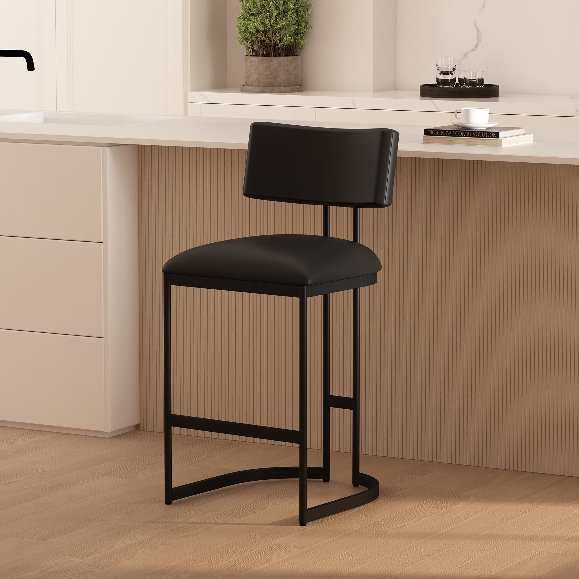 Manhattan Comfort Juno Counter Height Bar Stool, Black, large