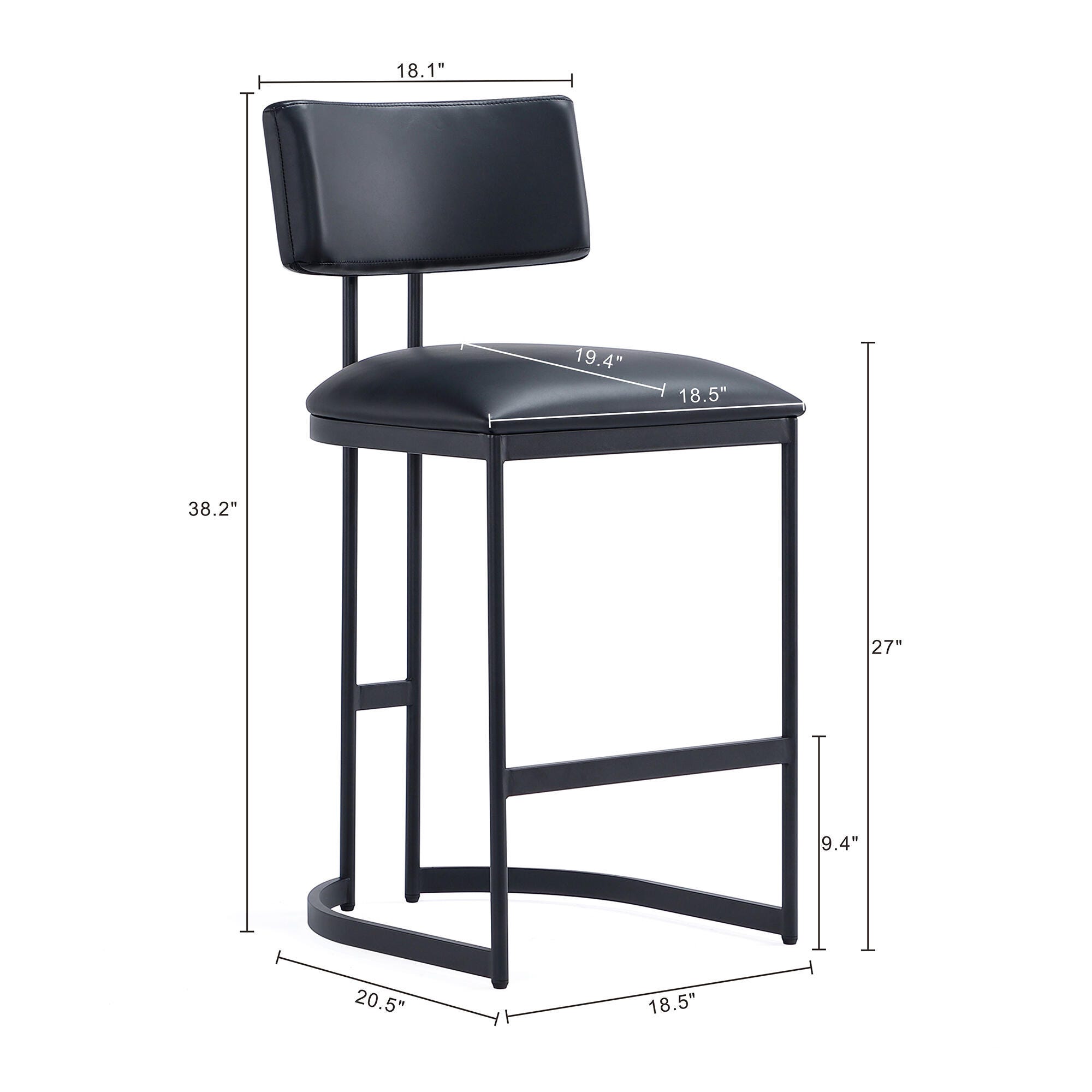 Manhattan Comfort Juno Counter Height Bar Stool, Black, large