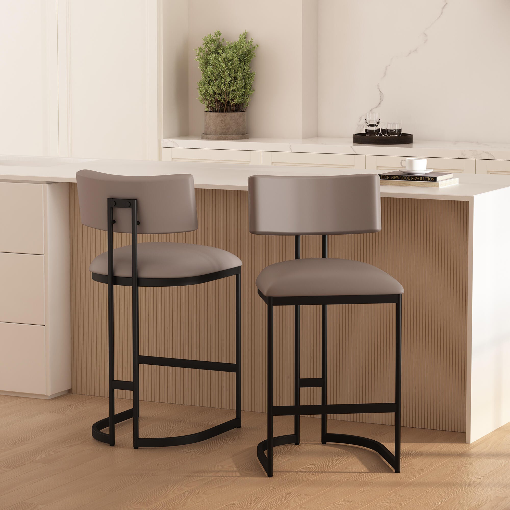 Manhattan Comfort Juno Counter Height Bar Stool, Taupe, large