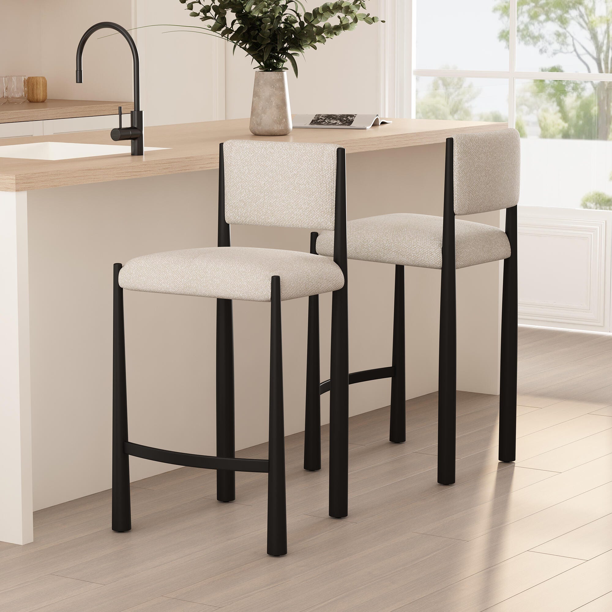 Manhattan Comfort Lennor Counter Height Bar Stool, Cream, large