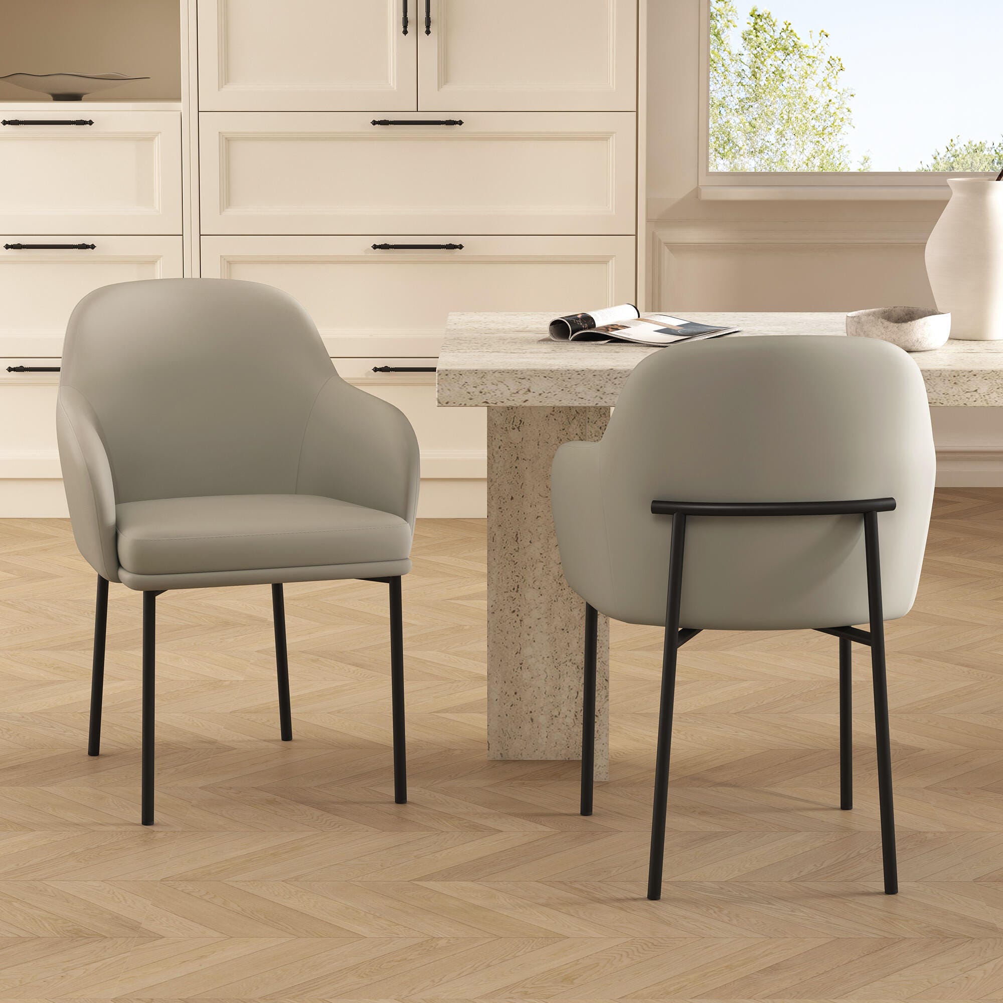 Manhattan Comfort Loft Dining Armchair (Set of 2), Stone Gray, large