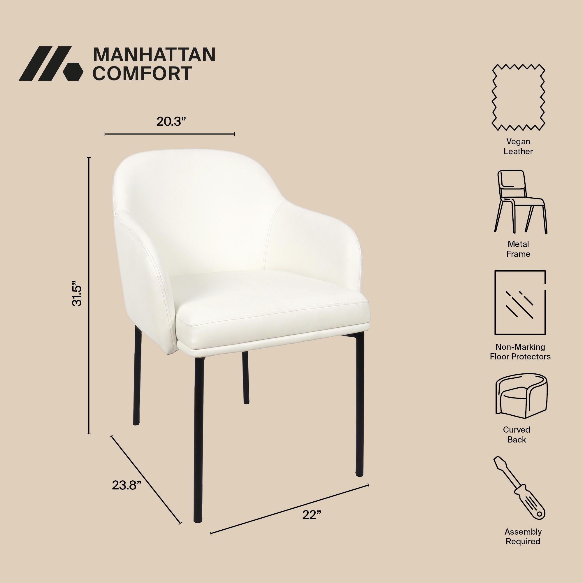 Manhattan Comfort Loft Dining Armchair (Set of 2), Ivory, large