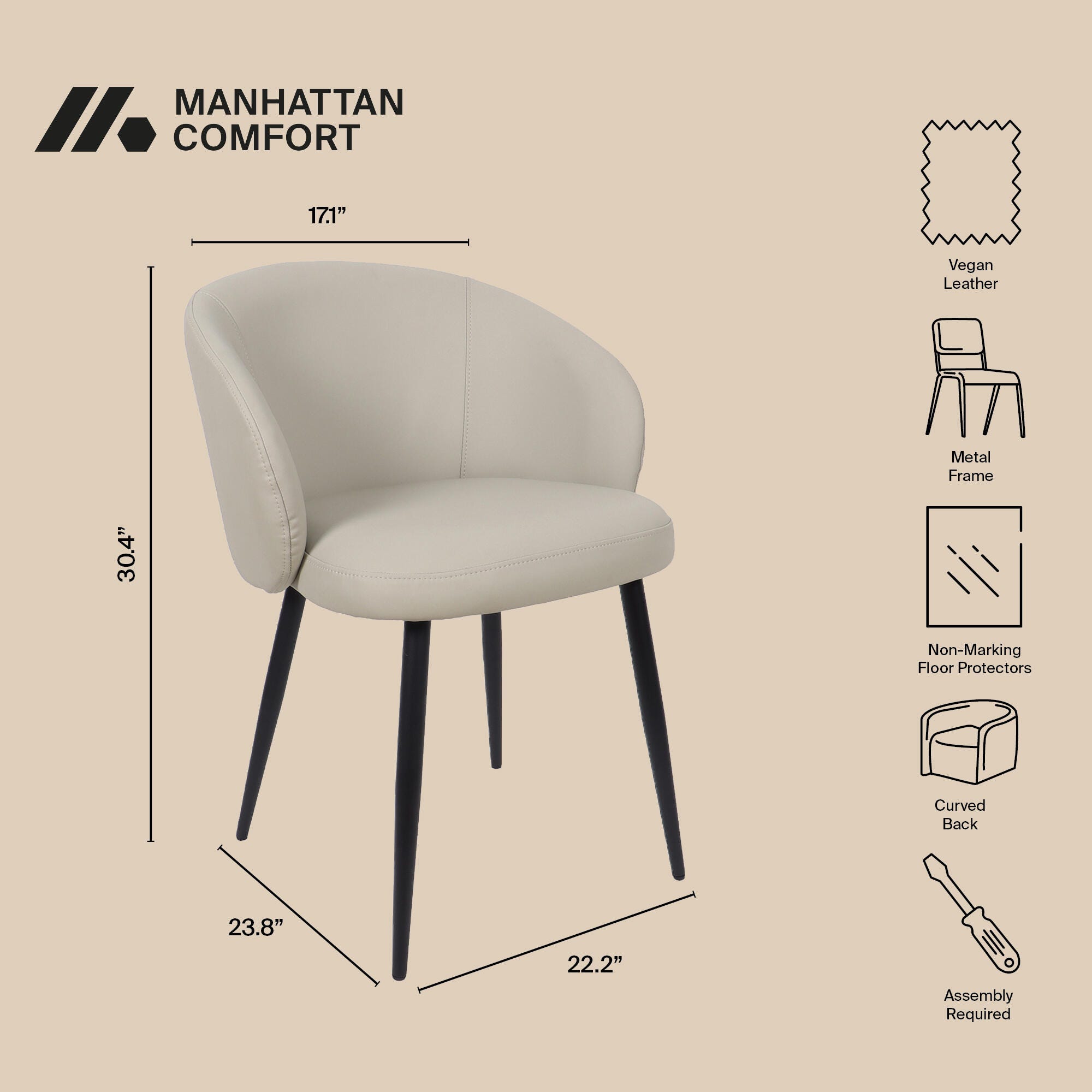 Manhattan Comfort Looma Side Chair (Set of 2), Stone Gray, large