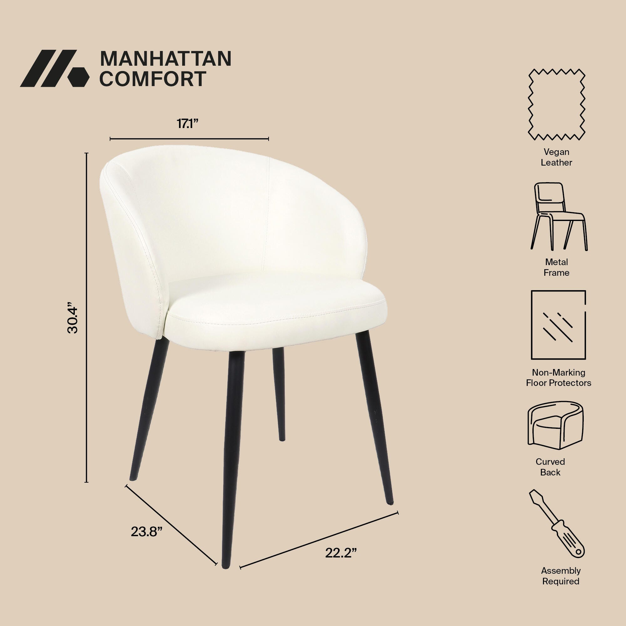 Manhattan Comfort Looma Side Chair (Set of 2), Ivory, large
