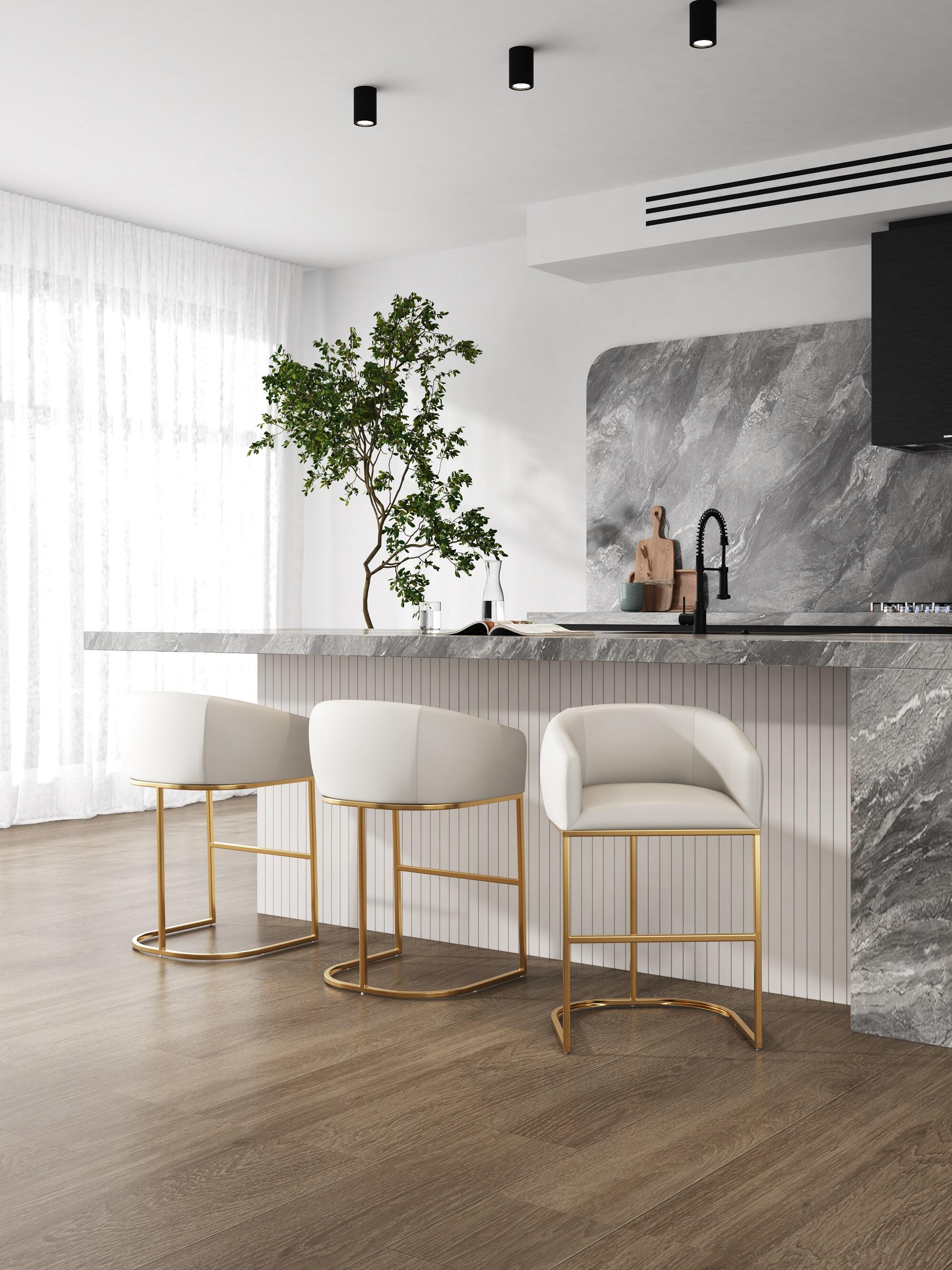 Manhattan Comfort Louvre Counter Height Bar Stool, Cream, rollover