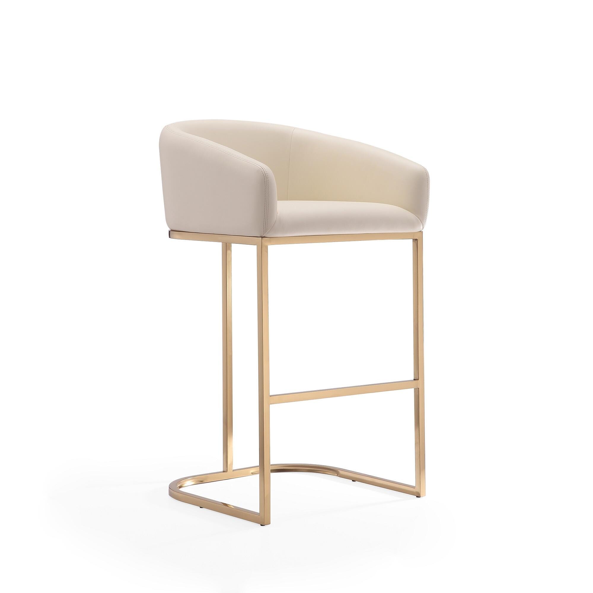 Manhattan Comfort Louvre Bar Height Bar Stool, Cream, large