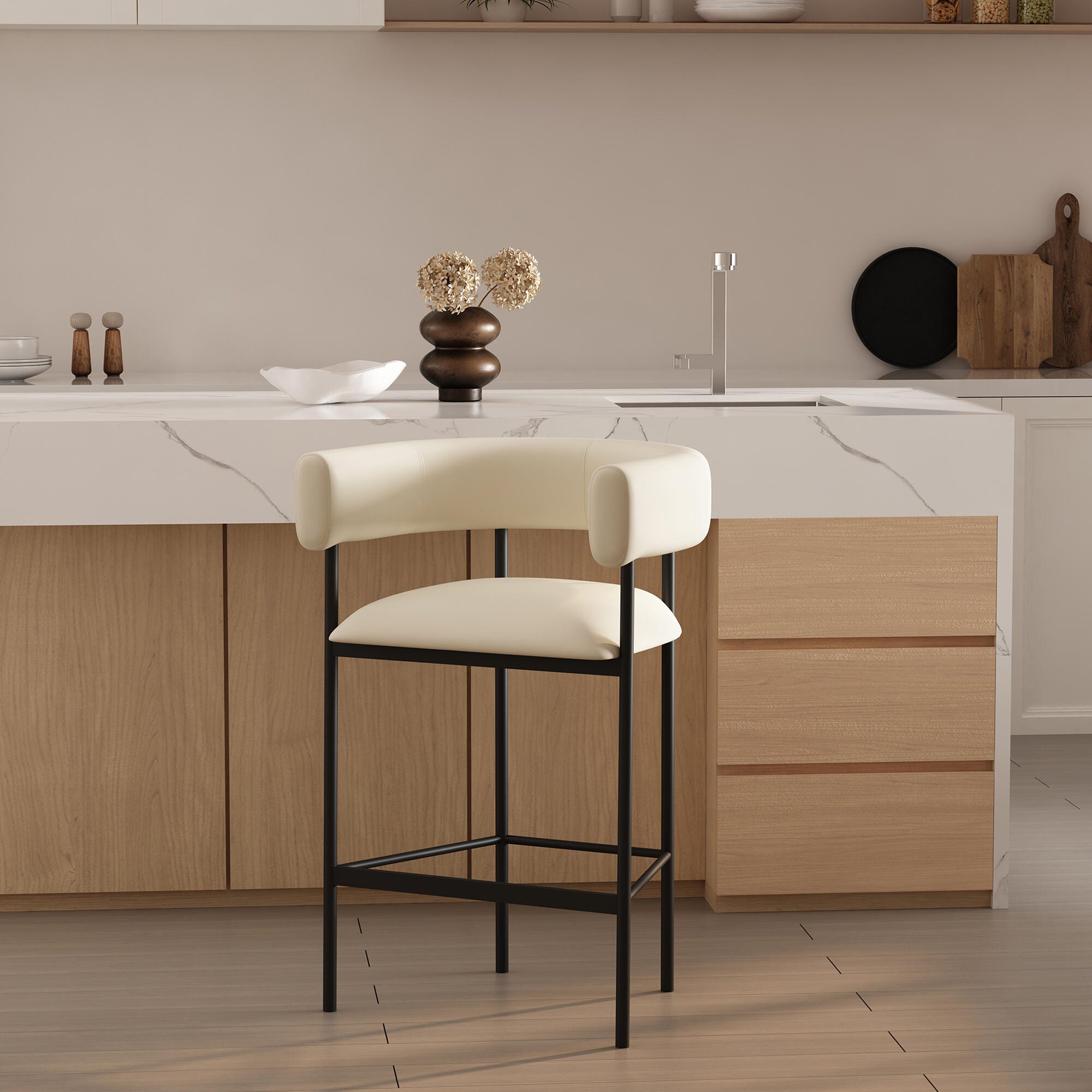 Manhattan Comfort Onda Counter Height Bar Stool, Ivory, rollover