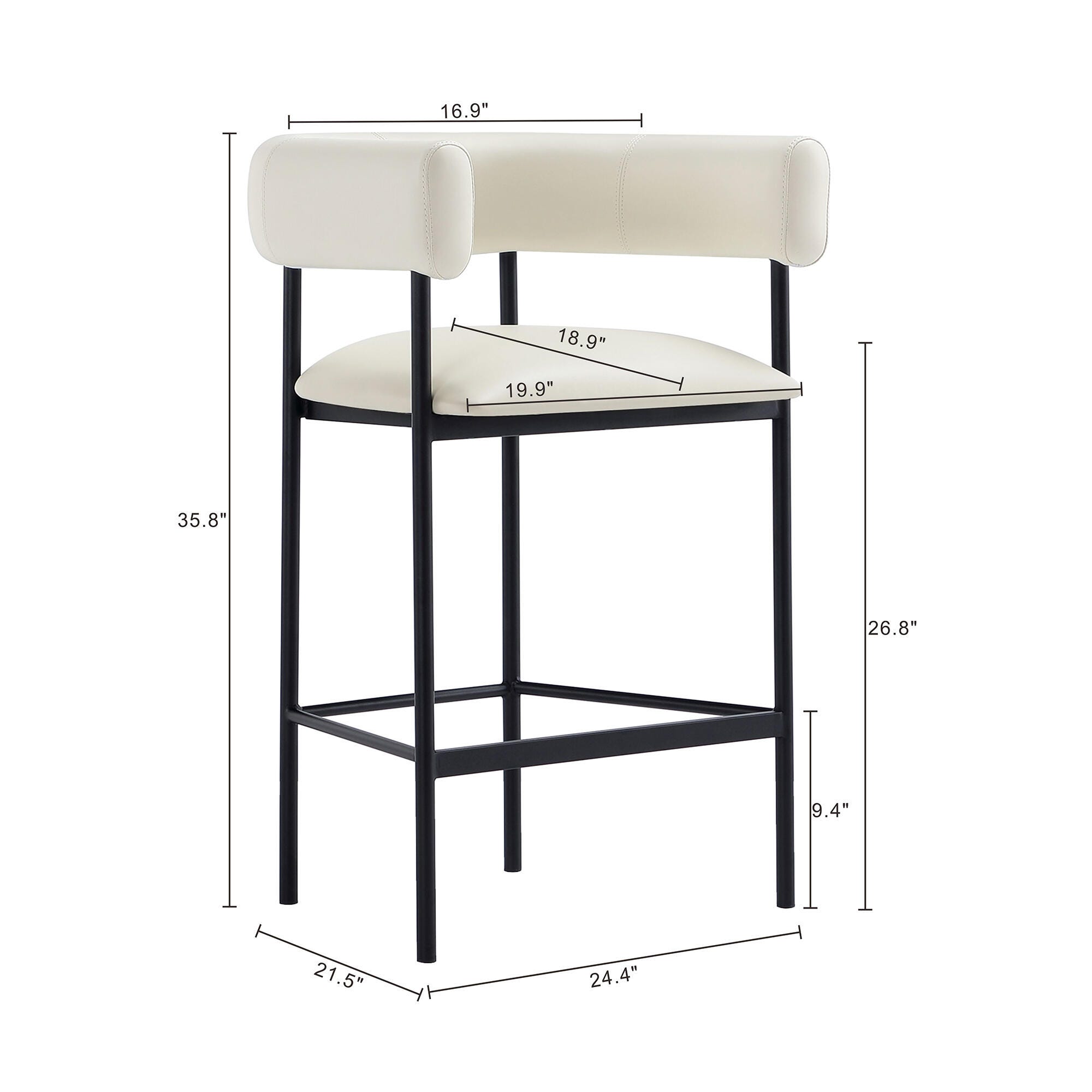 Manhattan Comfort Onda Counter Height Bar Stool, Ivory, large