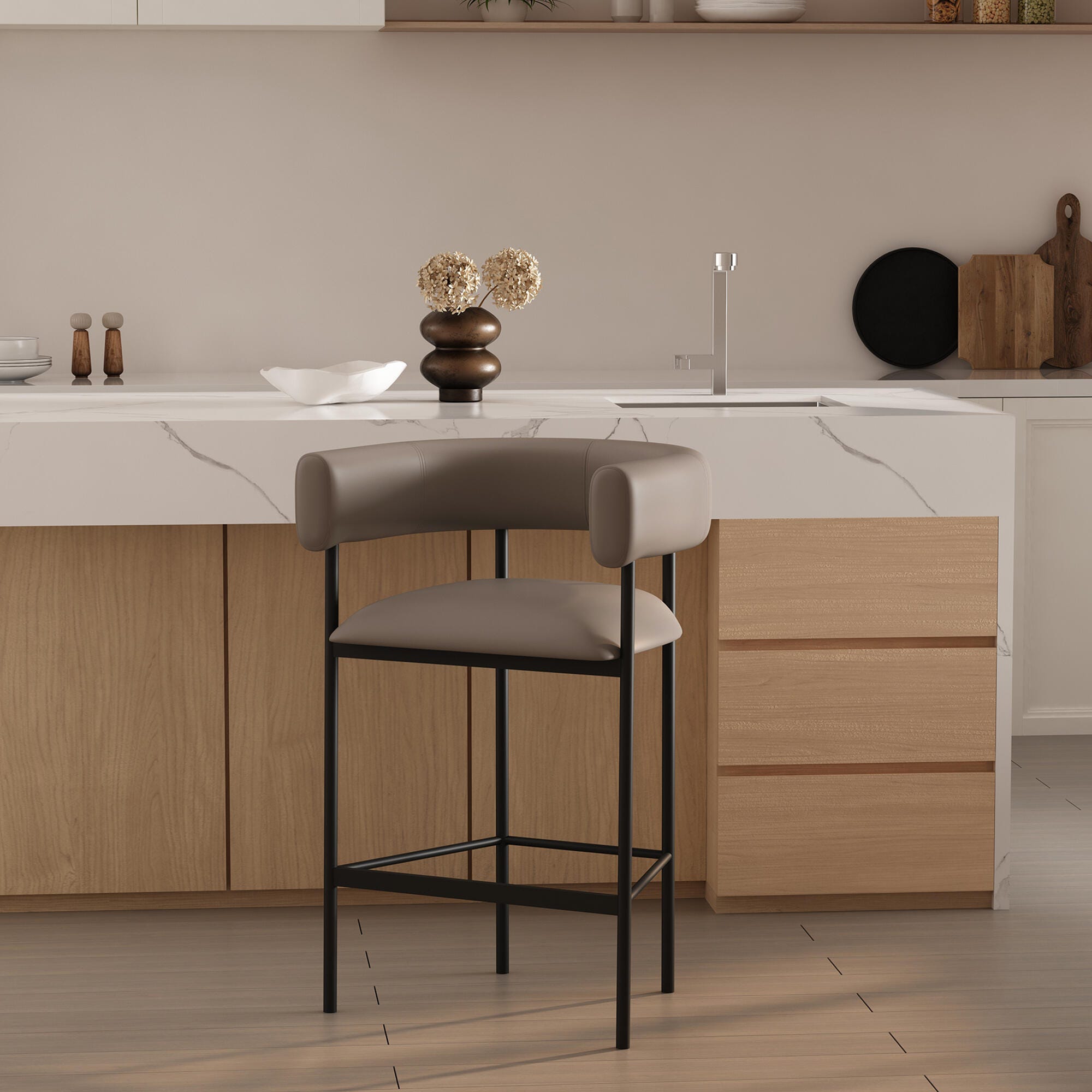 Manhattan Comfort Onda Counter Height Bar Stool, Taupe, rollover
