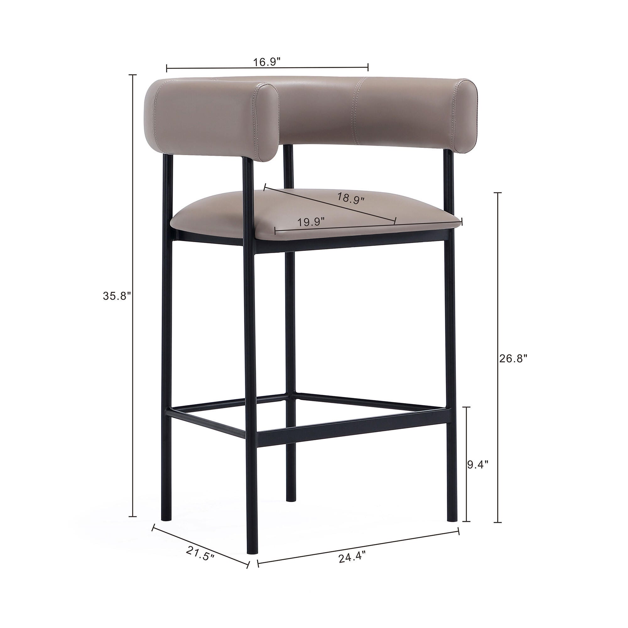 Manhattan Comfort Onda Counter Height Bar Stool, Taupe, large