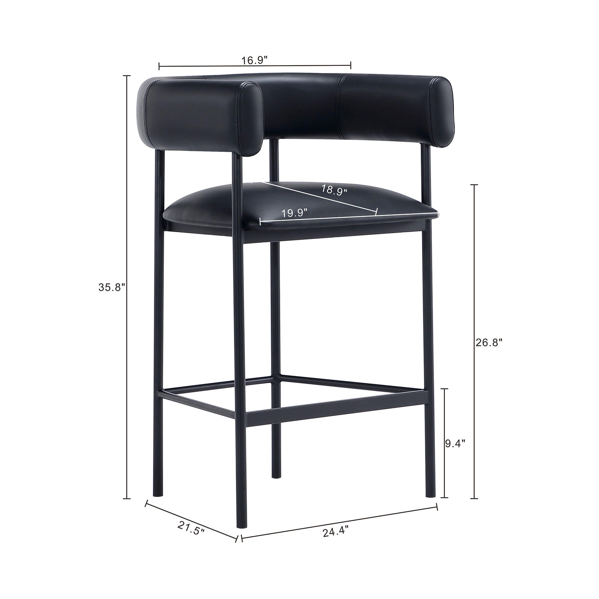 Manhattan Comfort Onda Counter Height Bar Stool, Black, large