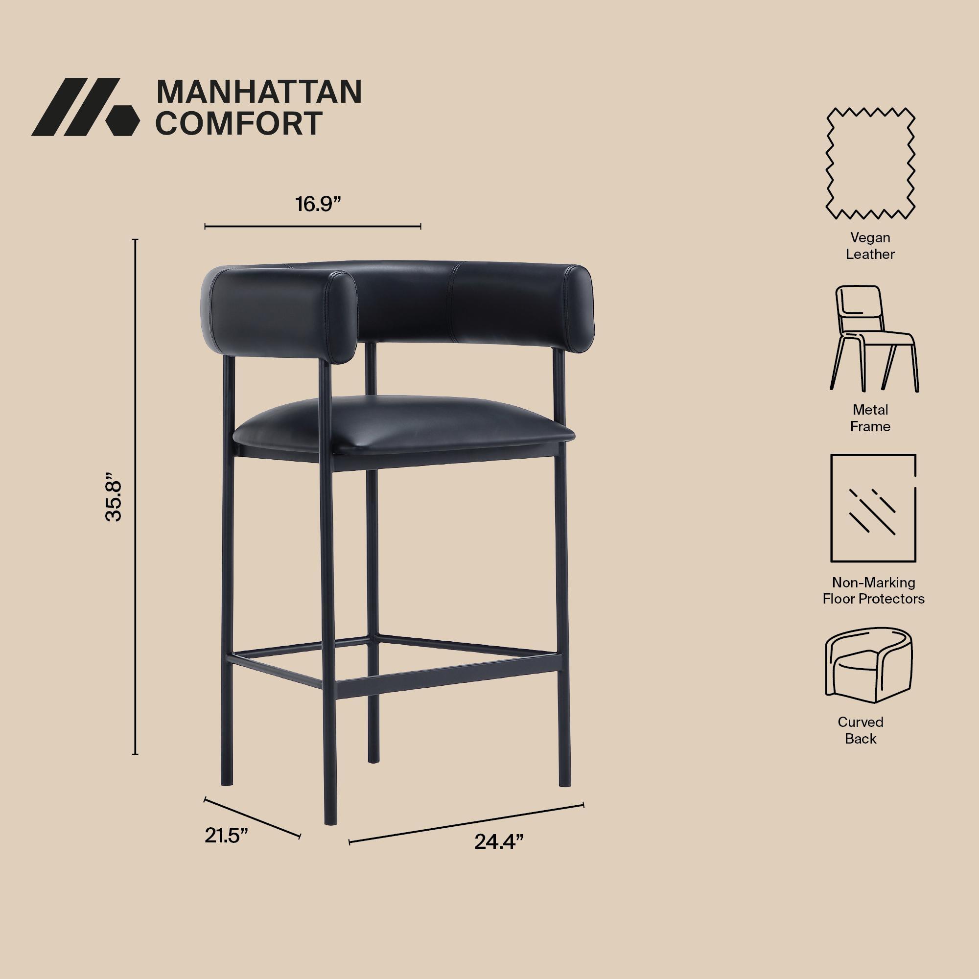 Manhattan Comfort Onda Counter Height Bar Stool, Black, large