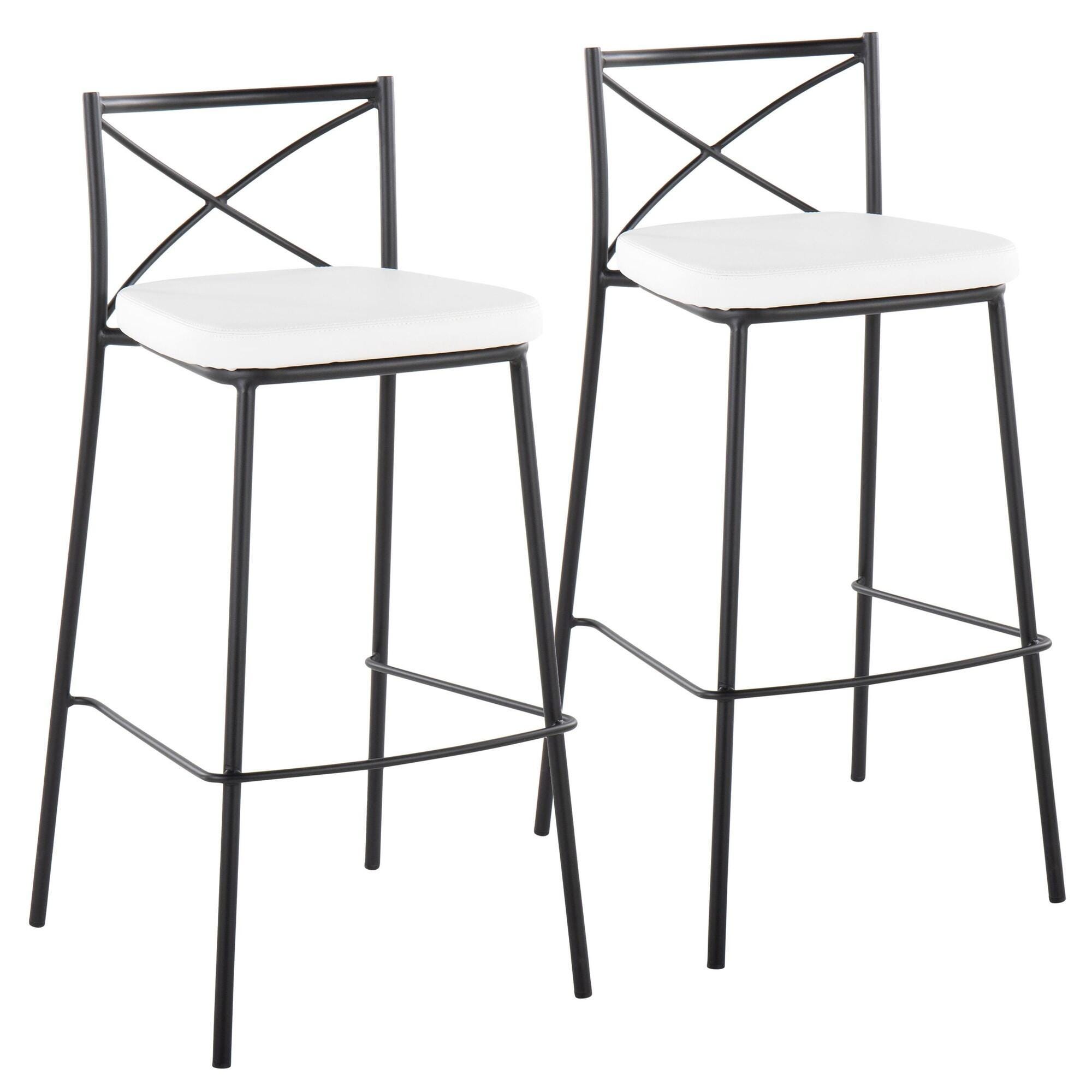 LumiSource Charlotte Bar Height Bar Stool (Set of 2), White/Black, large