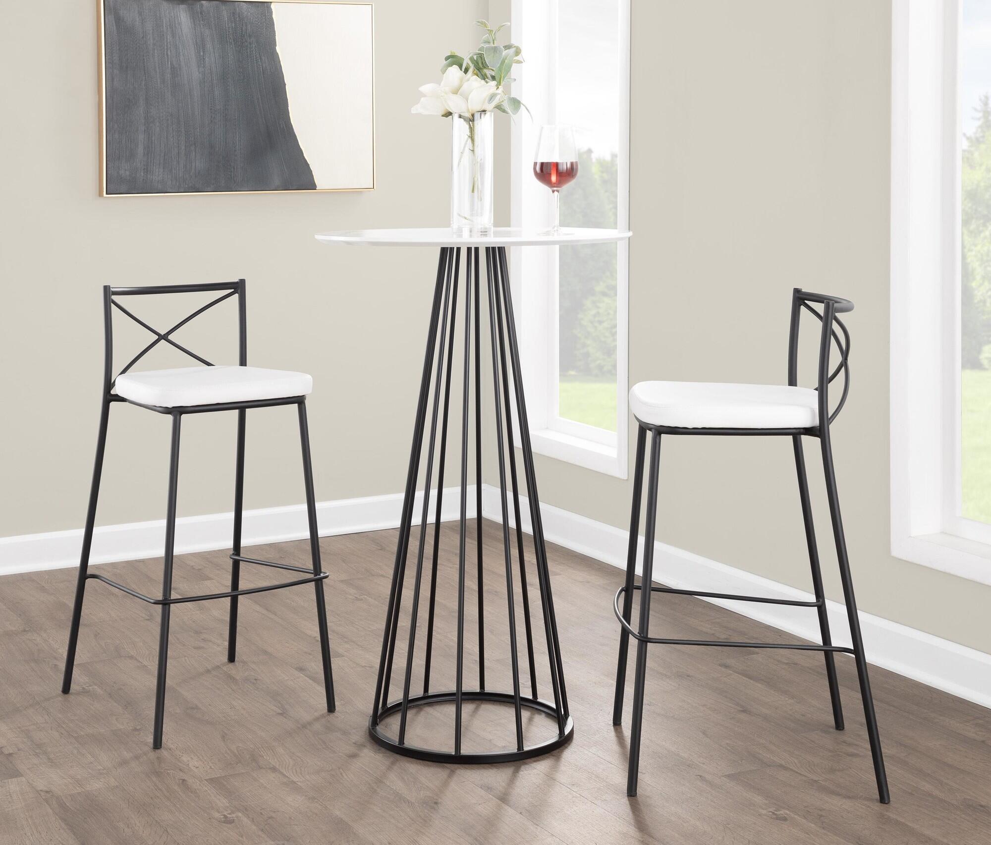LumiSource Charlotte Bar Height Bar Stool (Set of 2), White/Black, large
