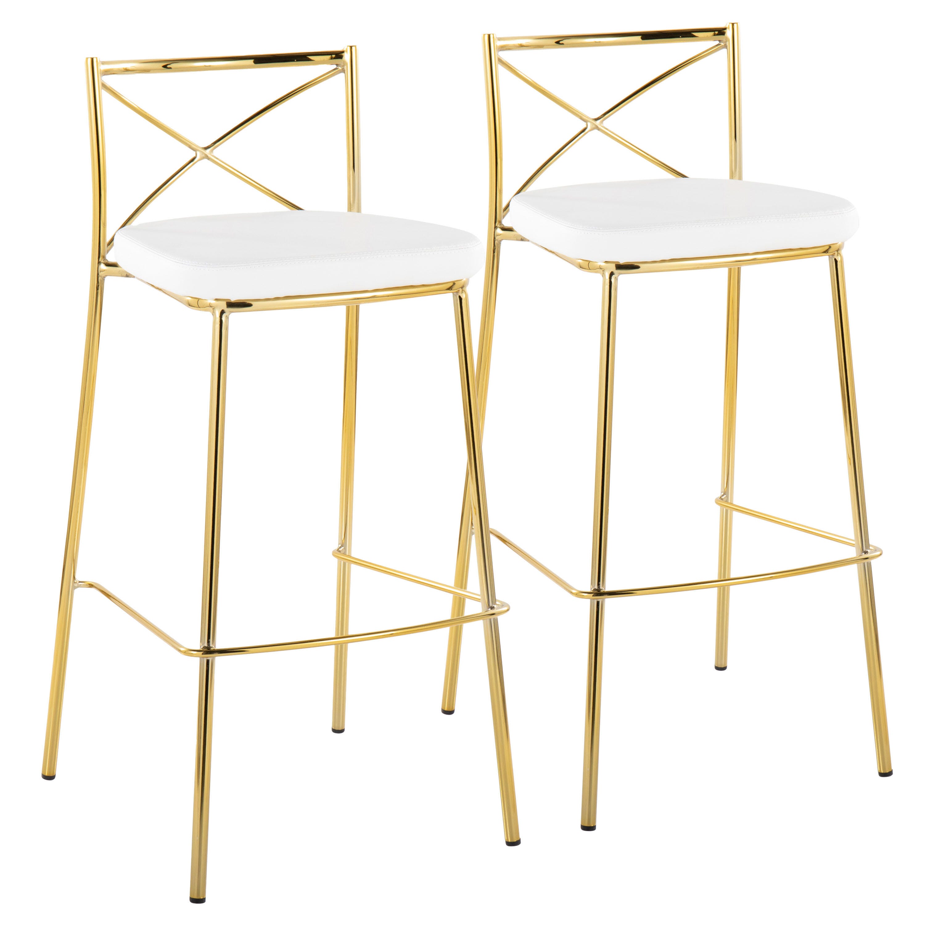 LumiSource Charlotte Bar Height Bar Stool (Set of 2), White/Gold, large