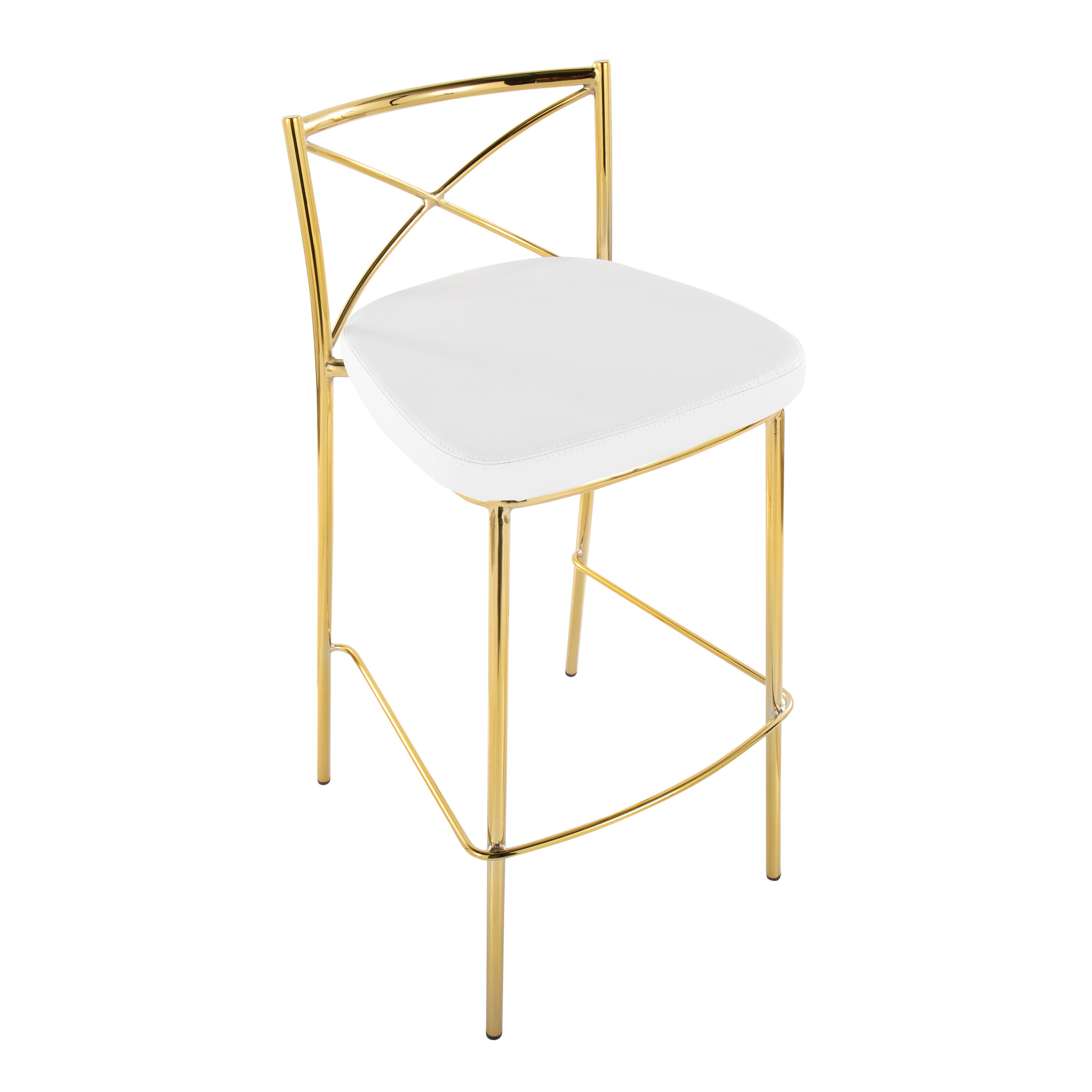 LumiSource Charlotte Bar Height Bar Stool (Set of 2), White/Gold, large