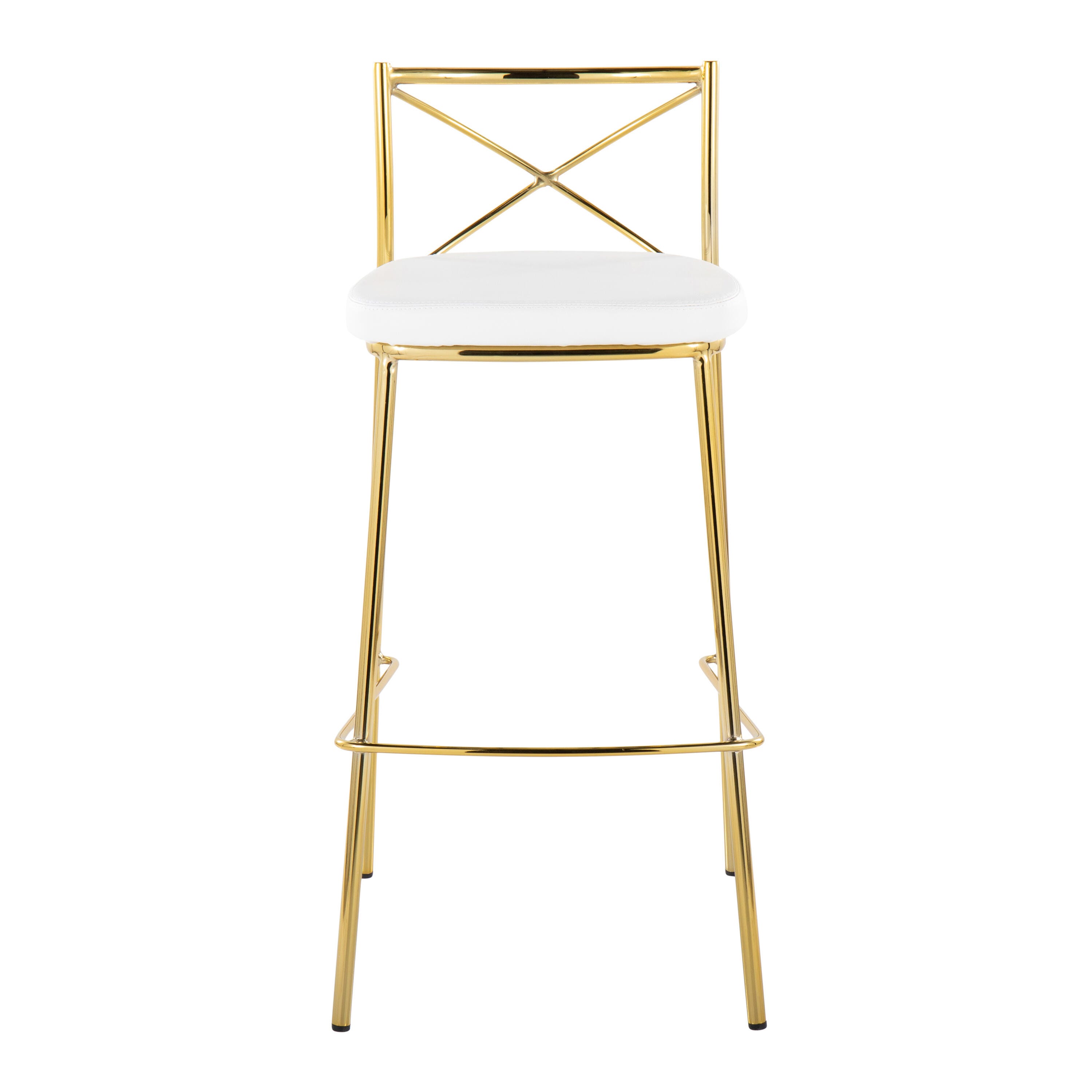 LumiSource Charlotte Bar Height Bar Stool (Set of 2), White/Gold, large