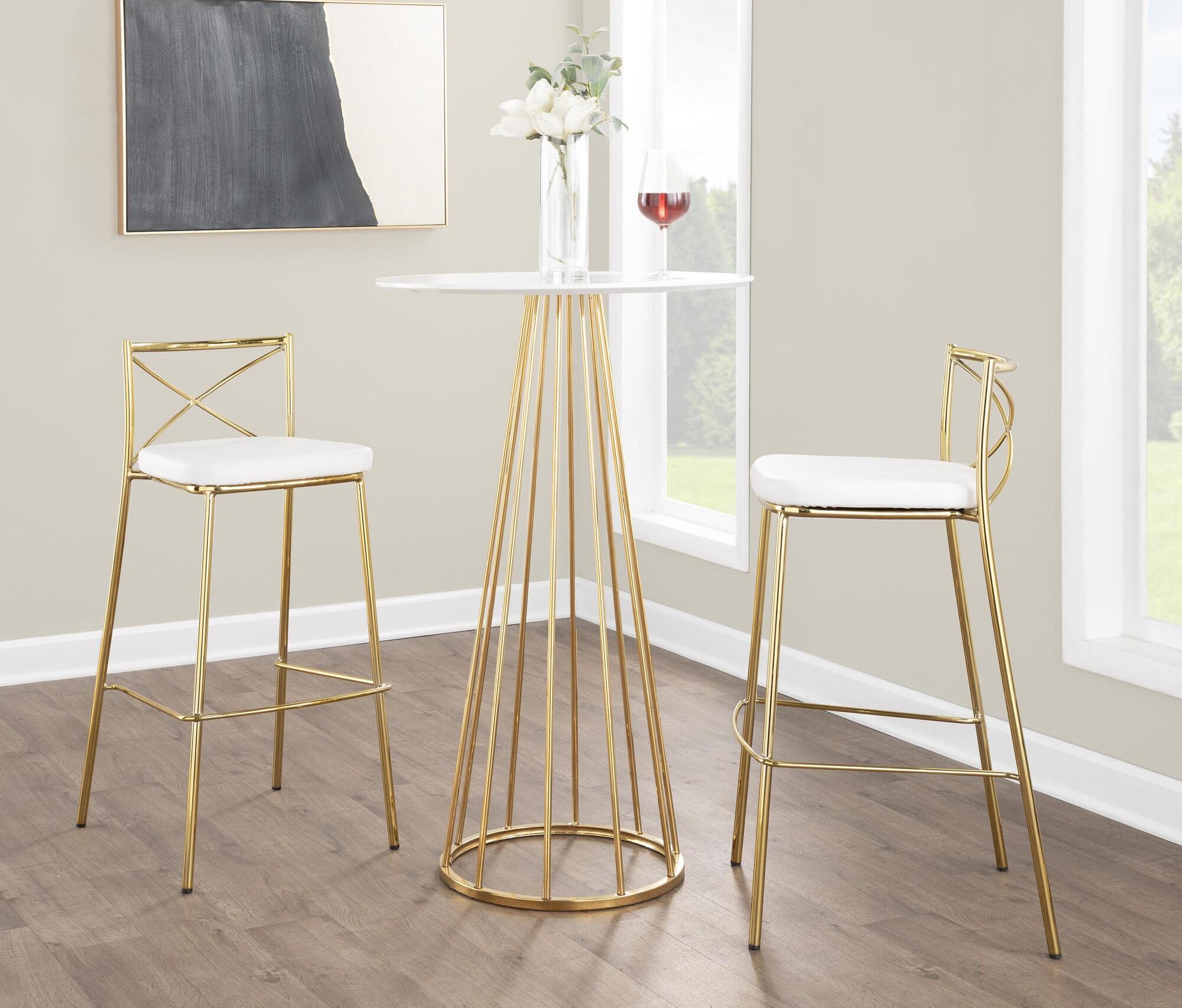LumiSource Charlotte Bar Height Bar Stool (Set of 2), White/Gold, large