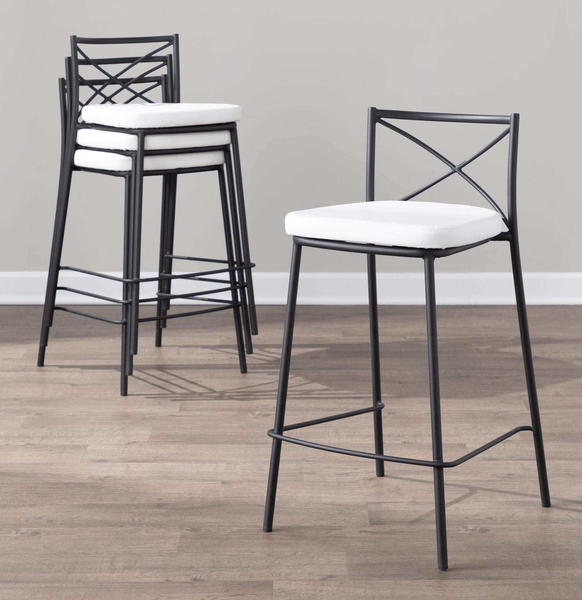 LumiSource Charlotte Counter Height Bar Stool (Set of 2), White/Black, large