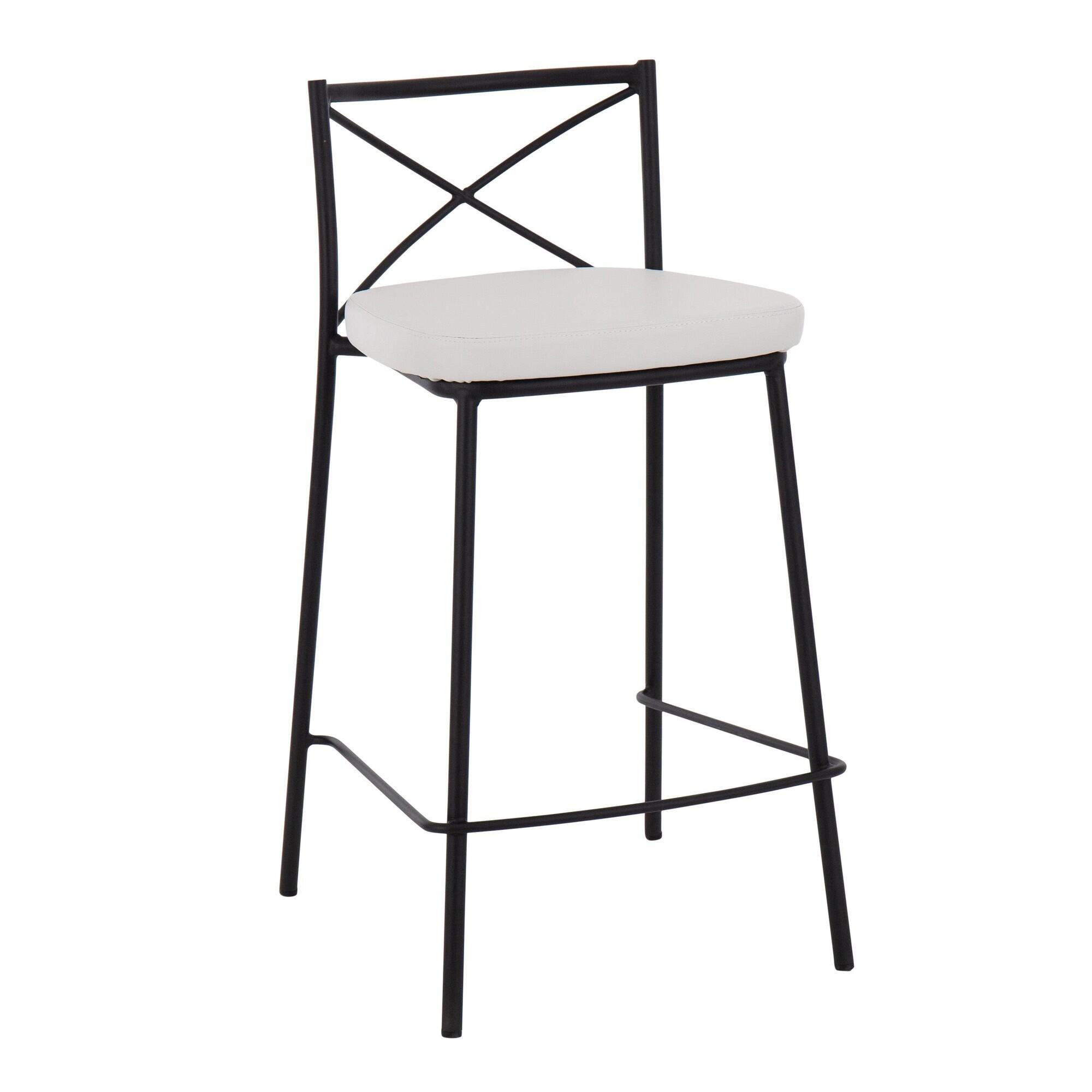 LumiSource Charlotte Counter Height Bar Stool (Set of 2), White/Black, large