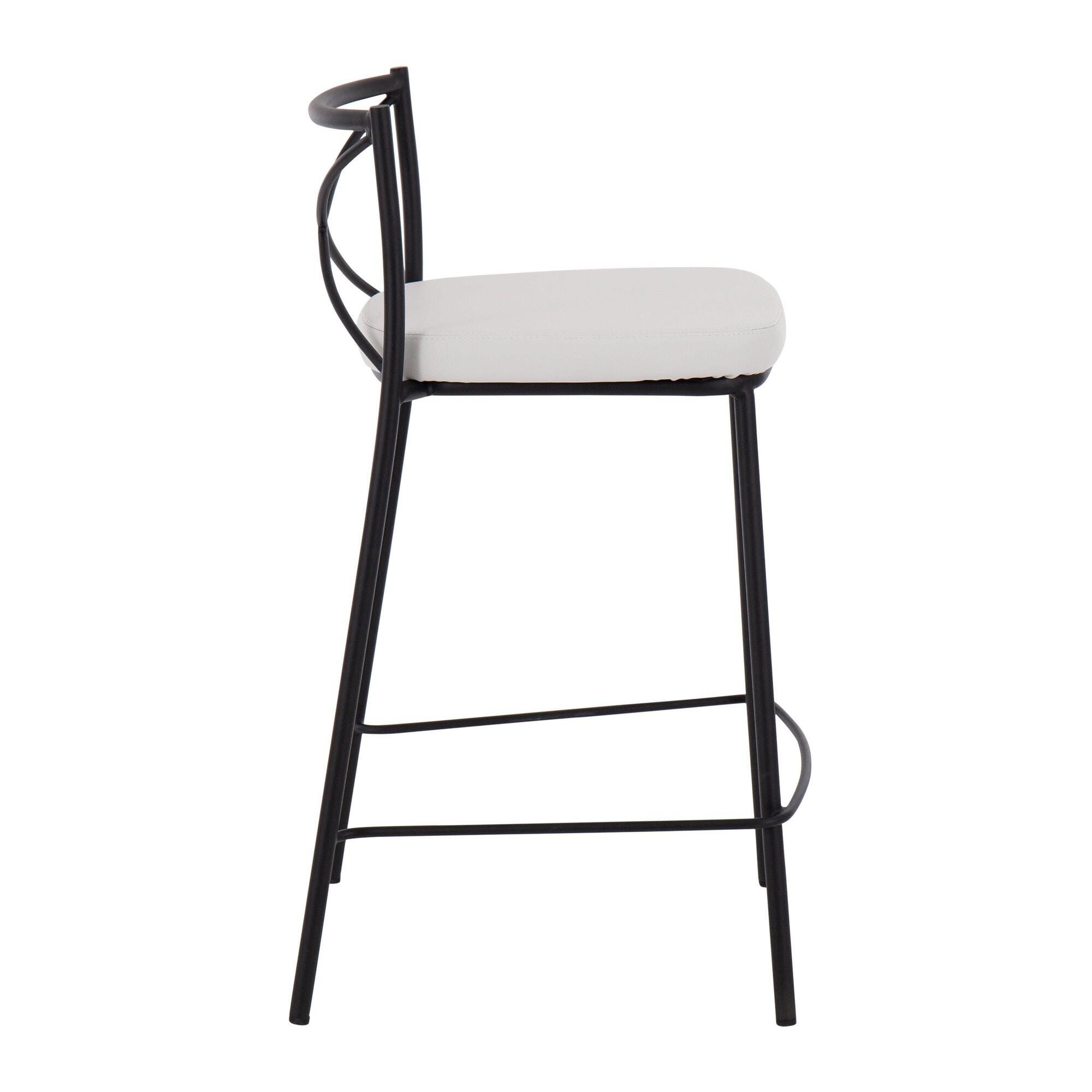 LumiSource Charlotte Counter Height Bar Stool (Set of 2), White/Black, large
