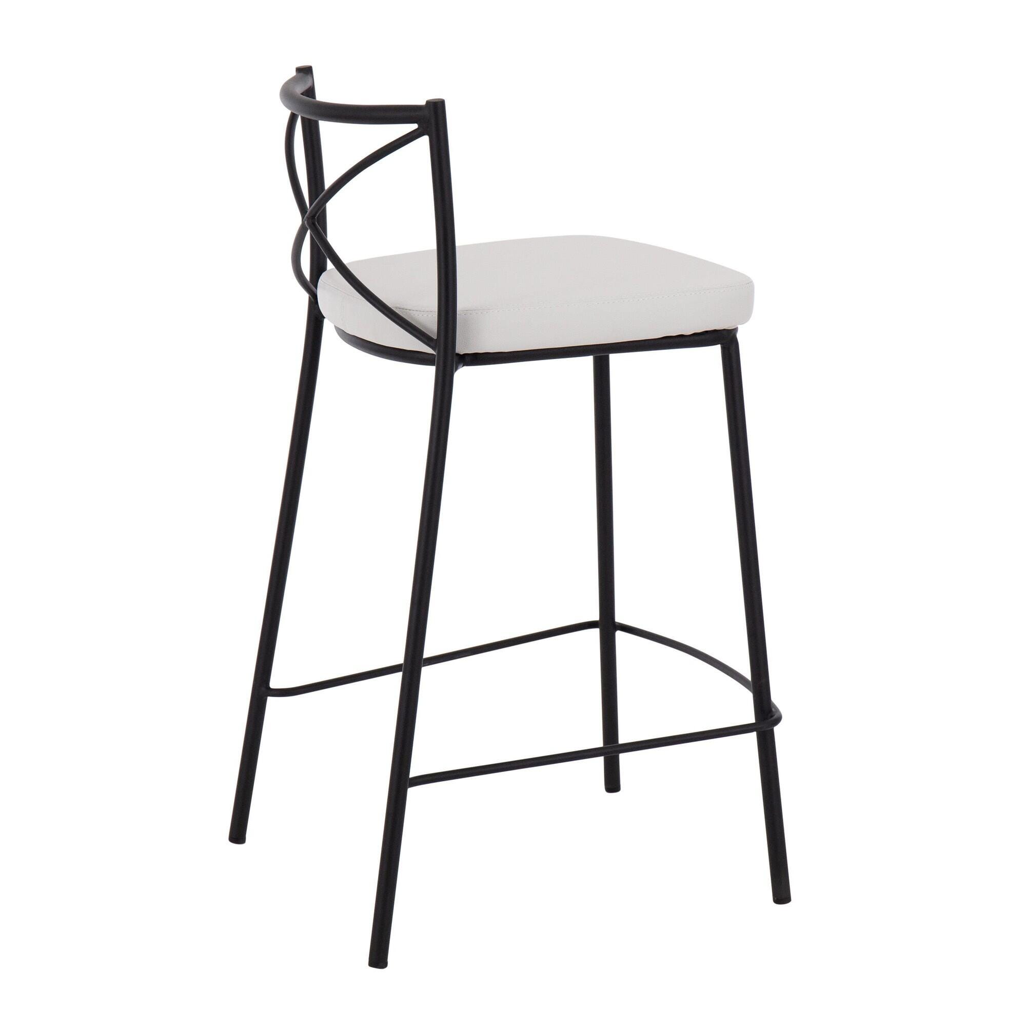 LumiSource Charlotte Counter Height Bar Stool (Set of 2), White/Black, large