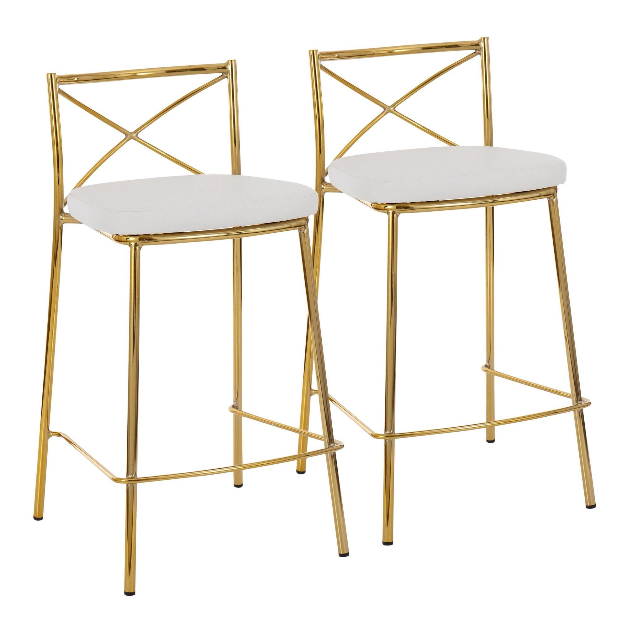 LumiSource Charlotte Counter Height Bar Stool (Set of 2), White/Gold, large